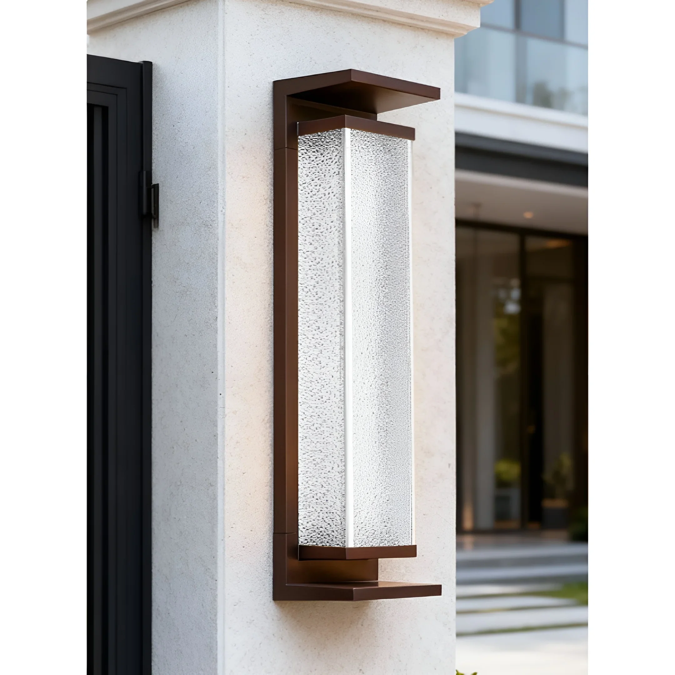 Modern Outdoor Wall Light with Textured Glass for Home Exterior