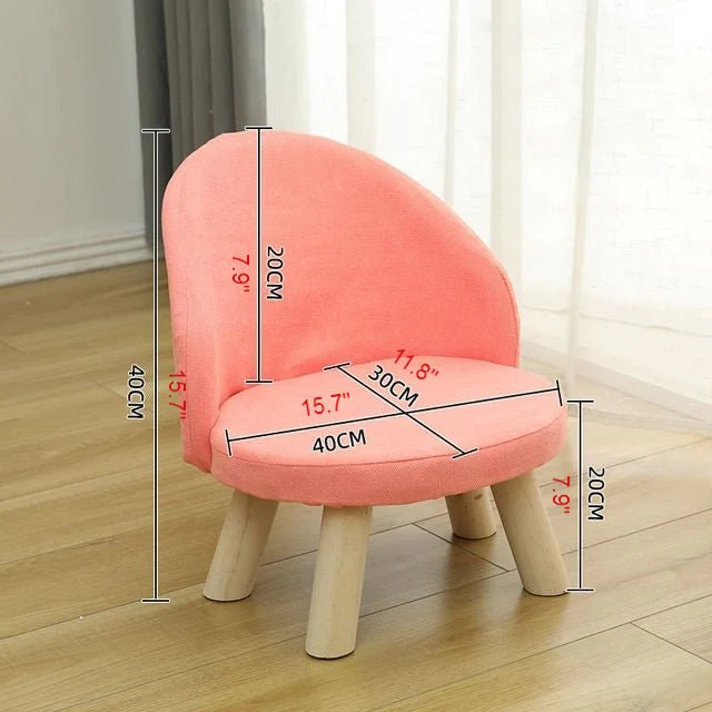 Round Low Stool For Living Room Made of Solid Wood Cotton And Linen