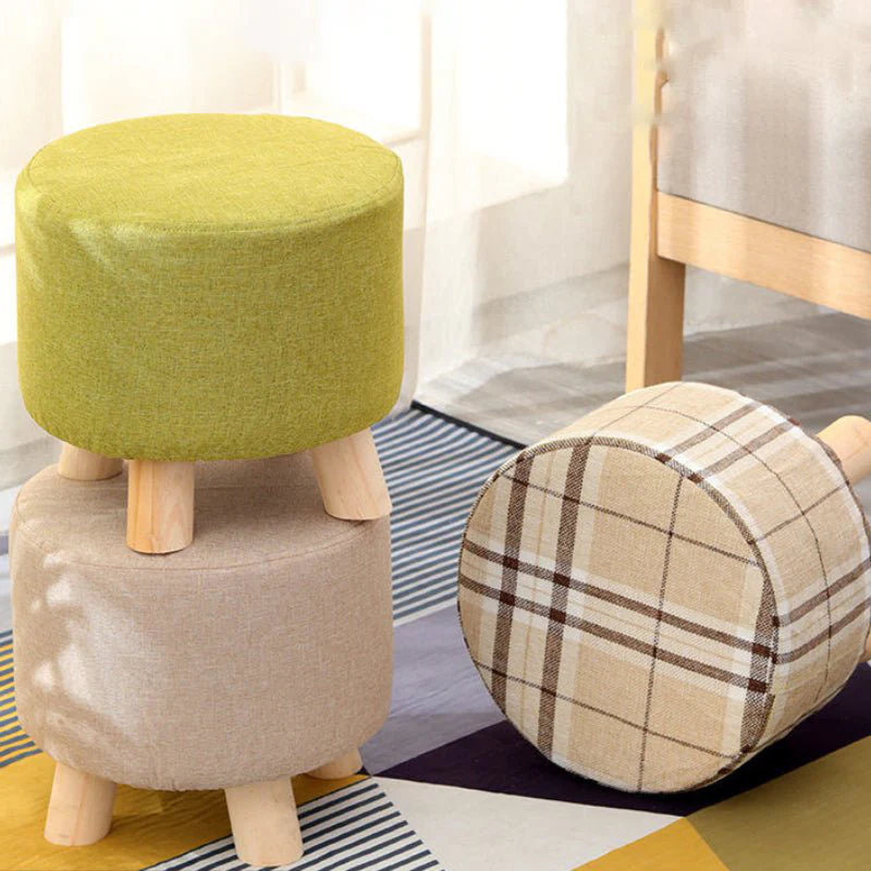 Round Modern Ottoman Made of Solid Wood