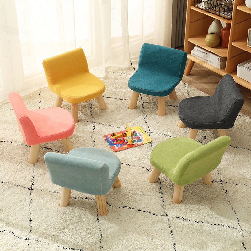 Rectangle Low Stool For Living Room Made of Solid Wood Cotton And Linen