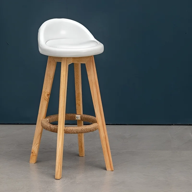 Retro-Styled Rotating High Bar Stool Made of Solid Wood