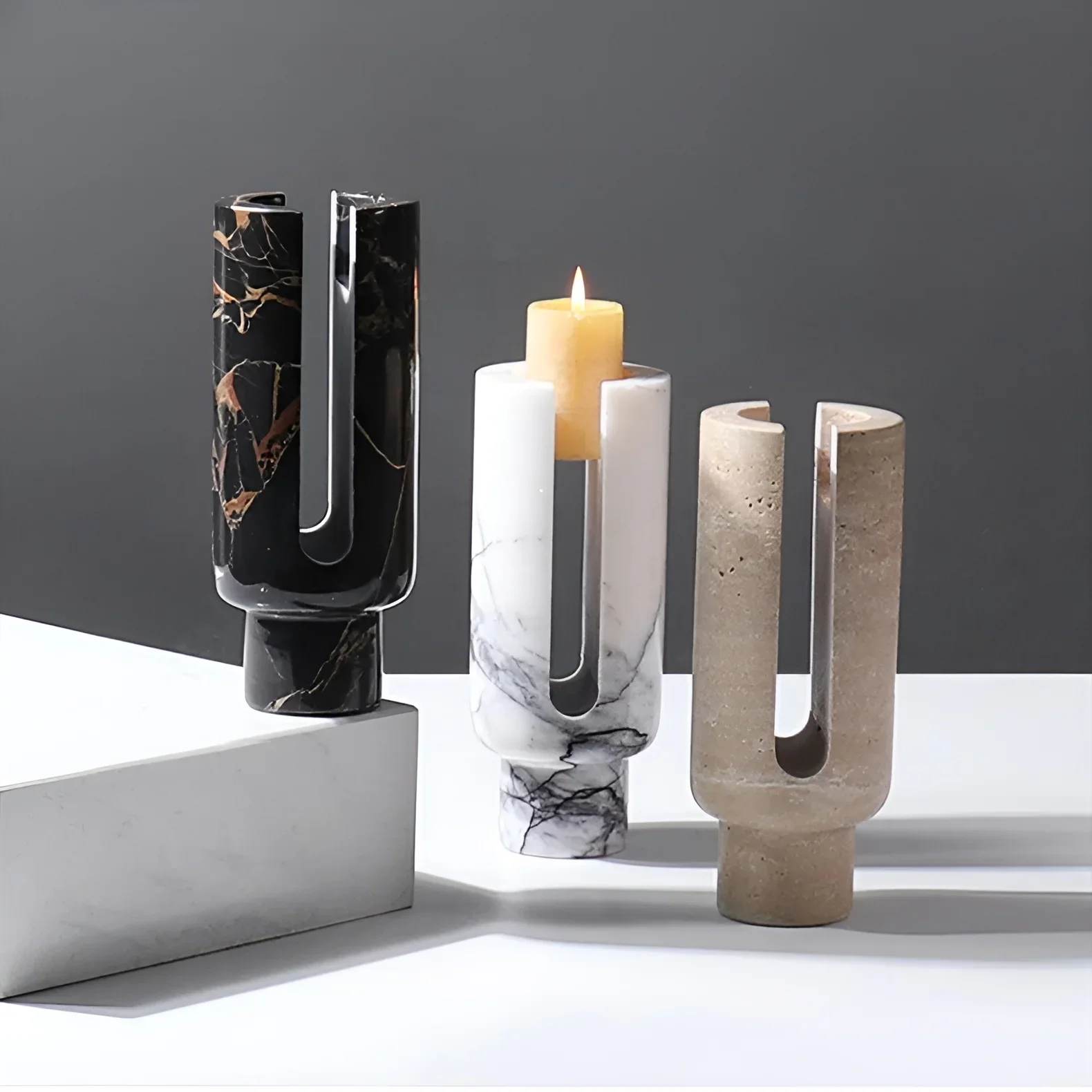 Luxury Vintage Marble/Travertine Candle Holder