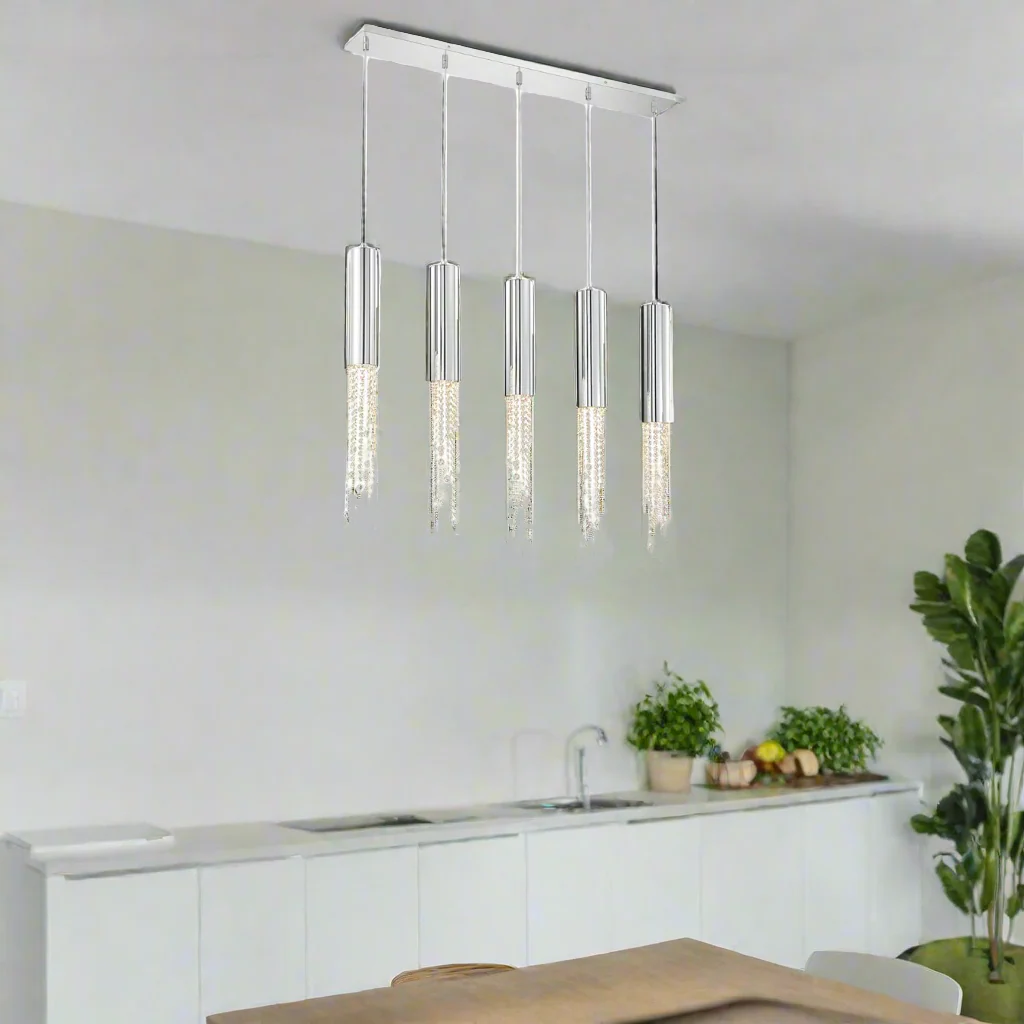 5 Lights - Hanging crystal light fixture for lobby, staircase, loft, stairwell