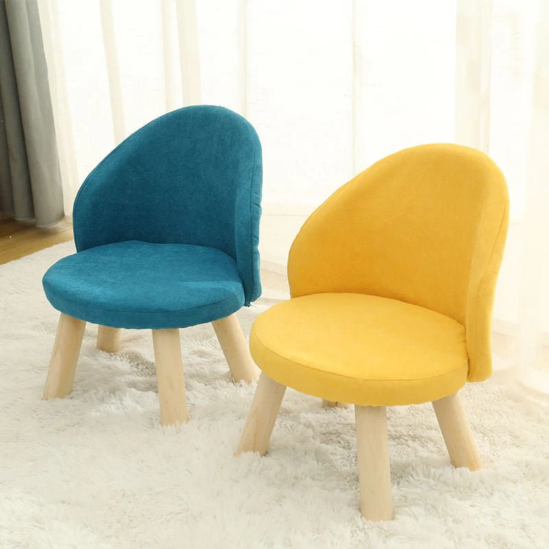 Round Low Stool For Living Room Made of Solid Wood Cotton And Linen