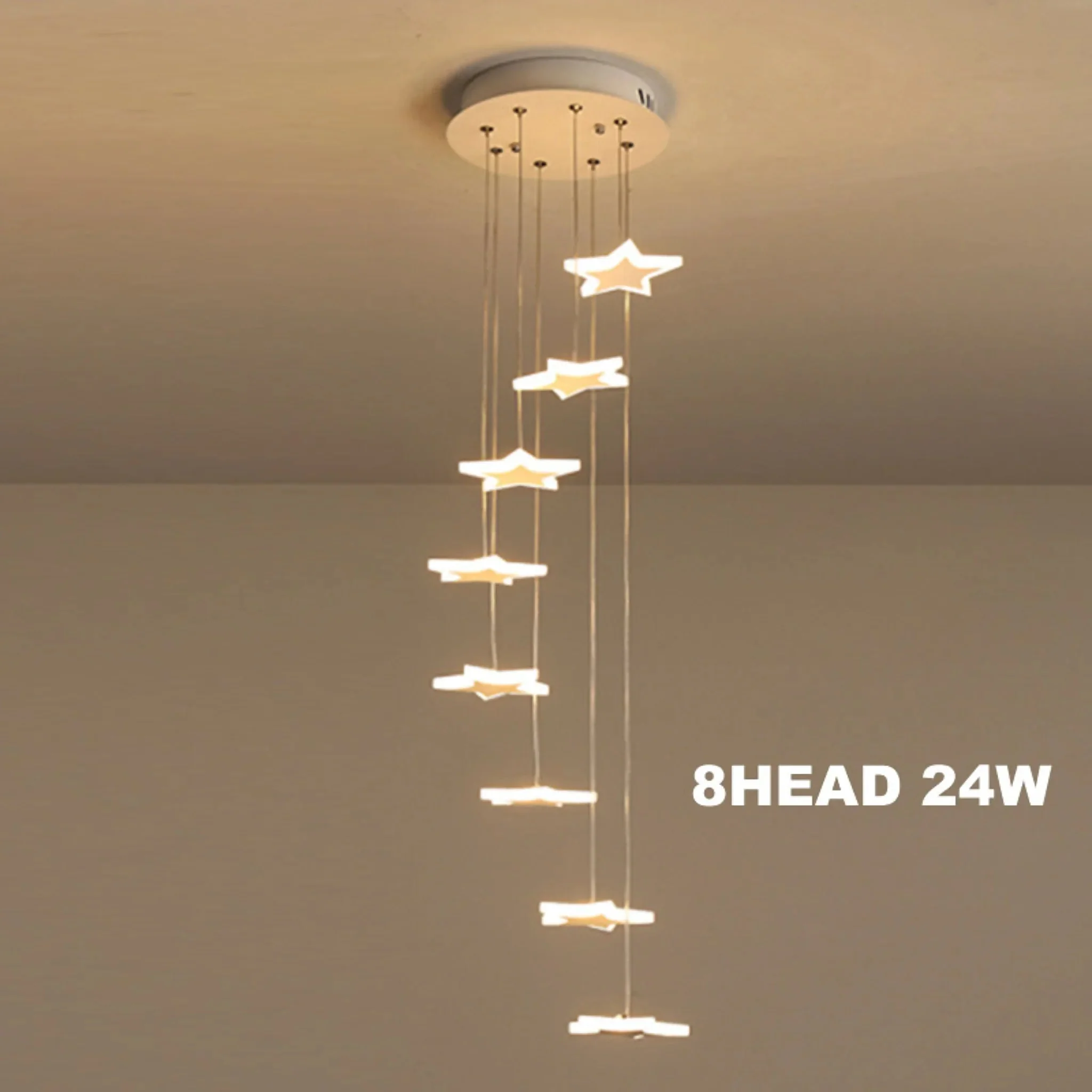 8 Lights - Valbonne | Stairway Star-Shaped Spiral Pendant Chandelier 8 Head, Warm Light - Grey ceiling base