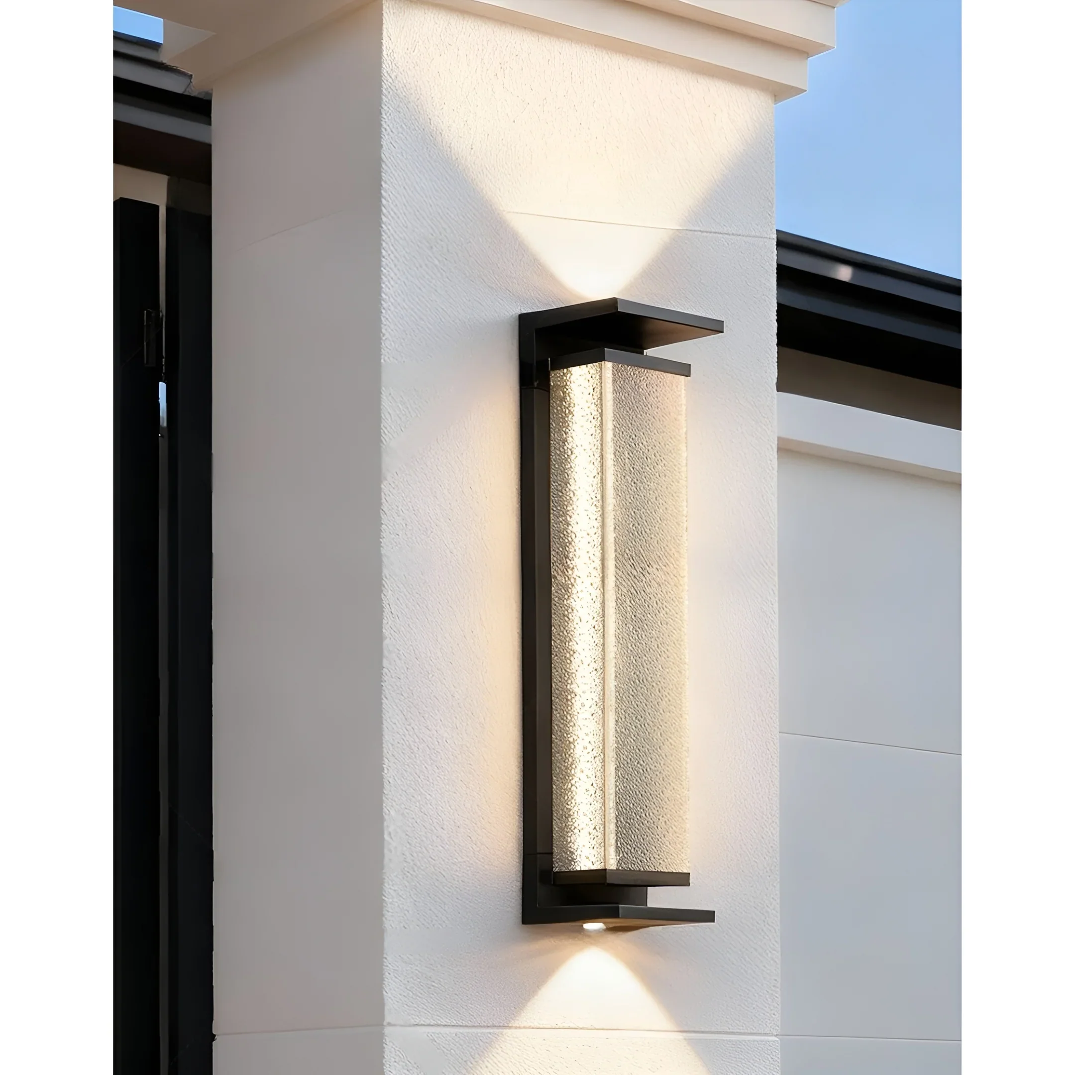 Modern Outdoor Wall Light with Textured Glass for Home Exterior