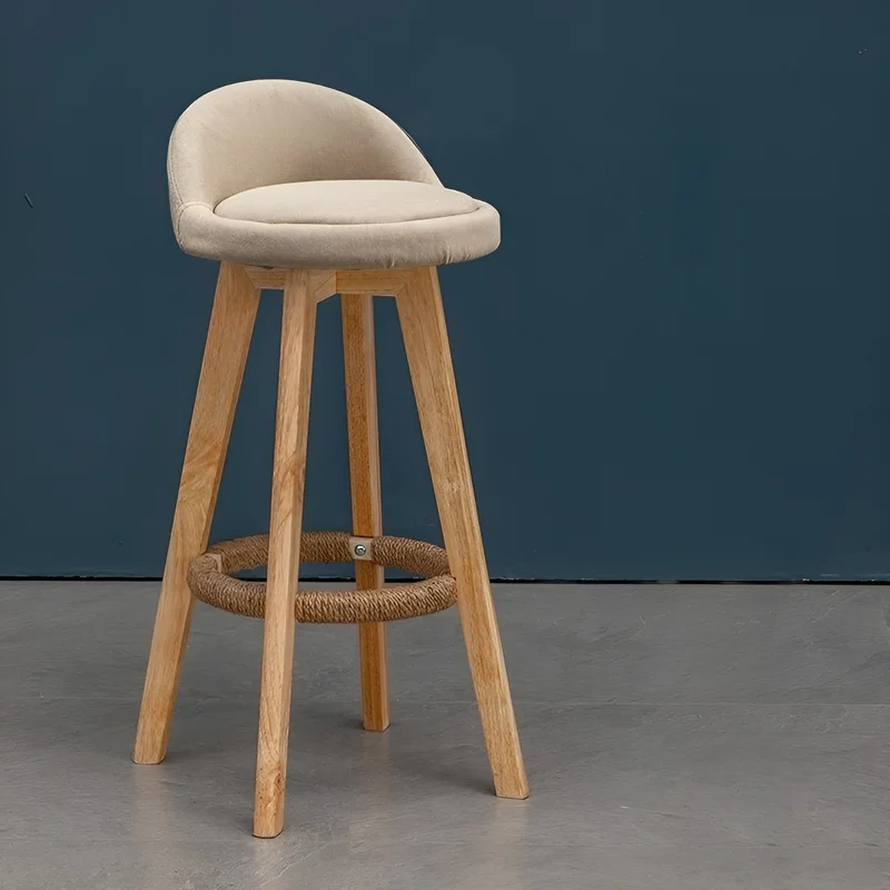 Retro-Styled Rotating High Bar Stool Made of Solid Wood