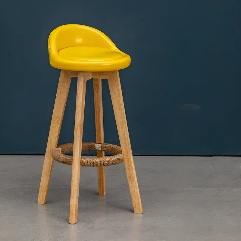 Retro-Styled Rotating High Bar Stool Made of Solid Wood