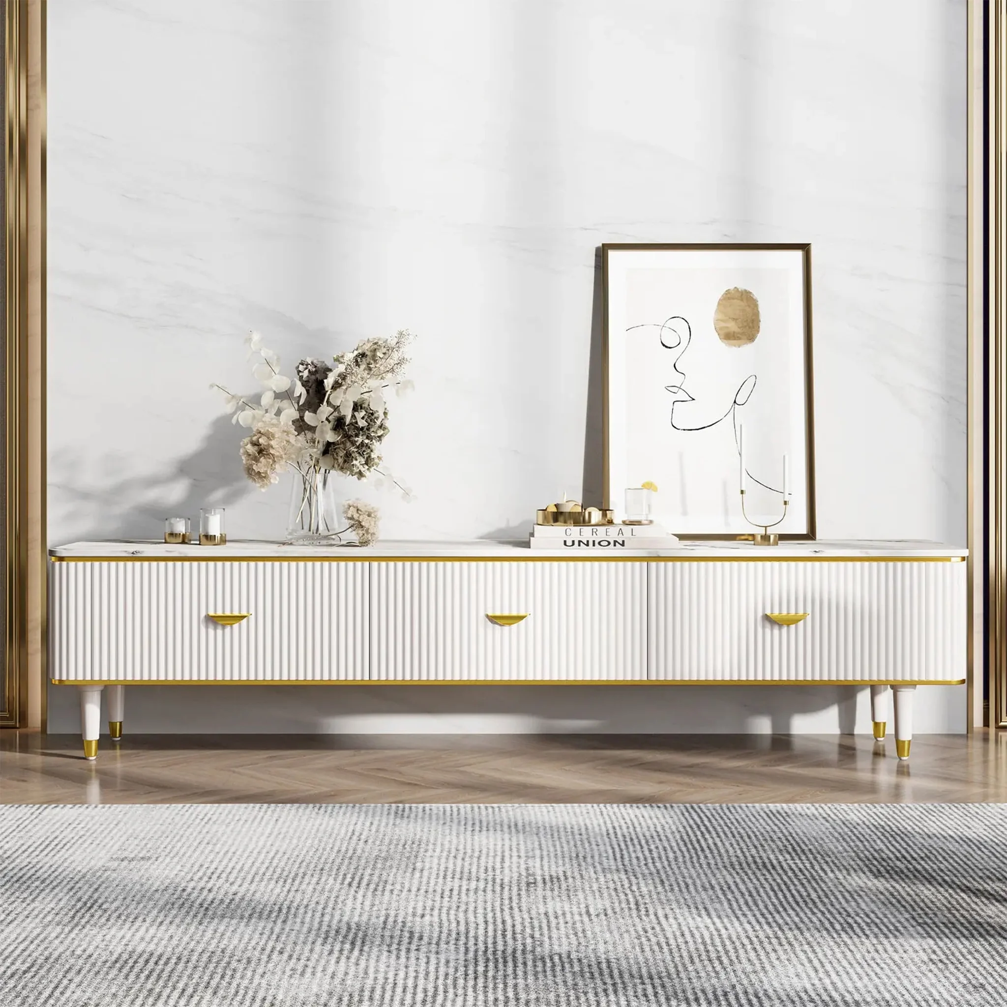 Meuse | Marble Top Luxurious White TV Stand