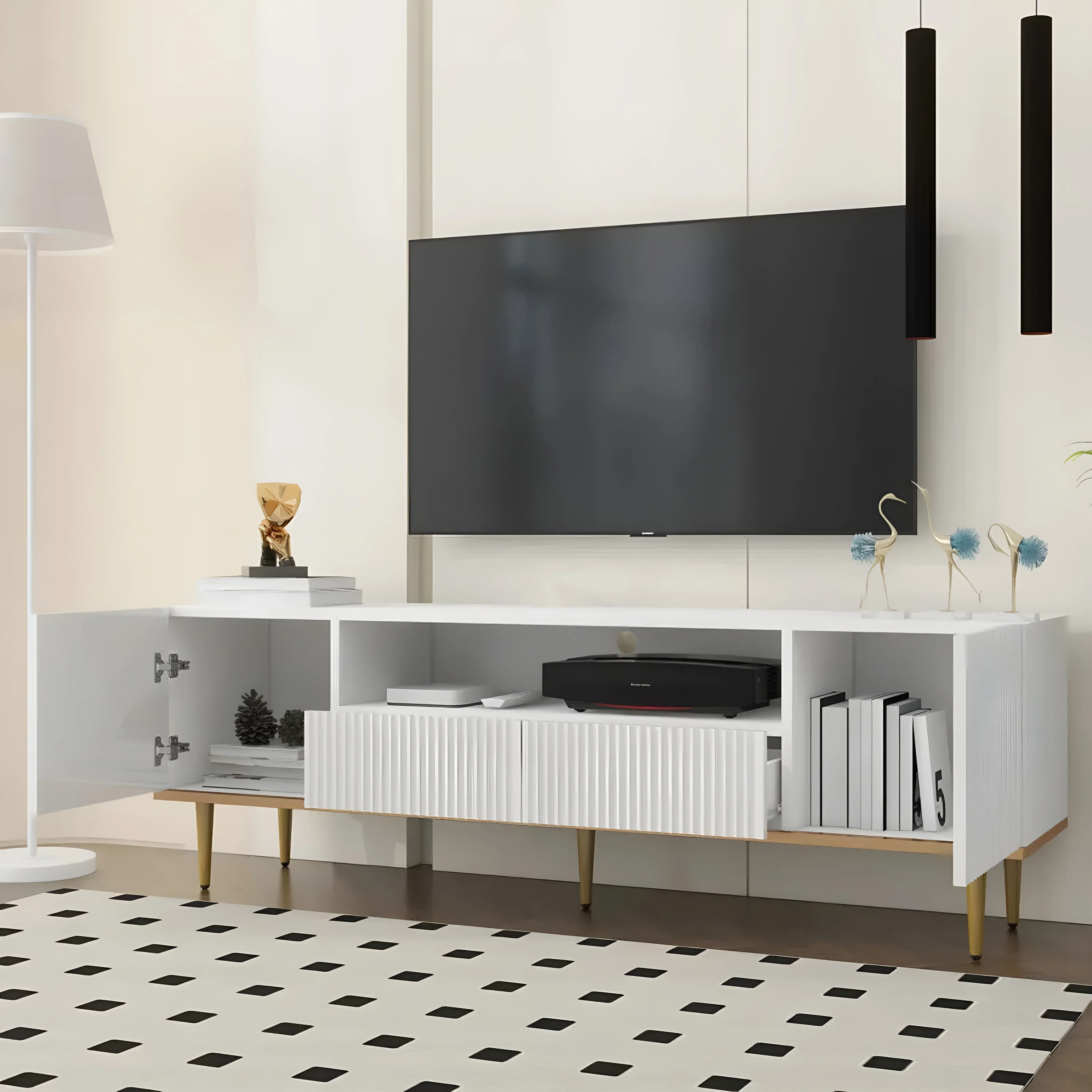 Rhoon | Classic Black/White Elegant Minimalistic TV Stand