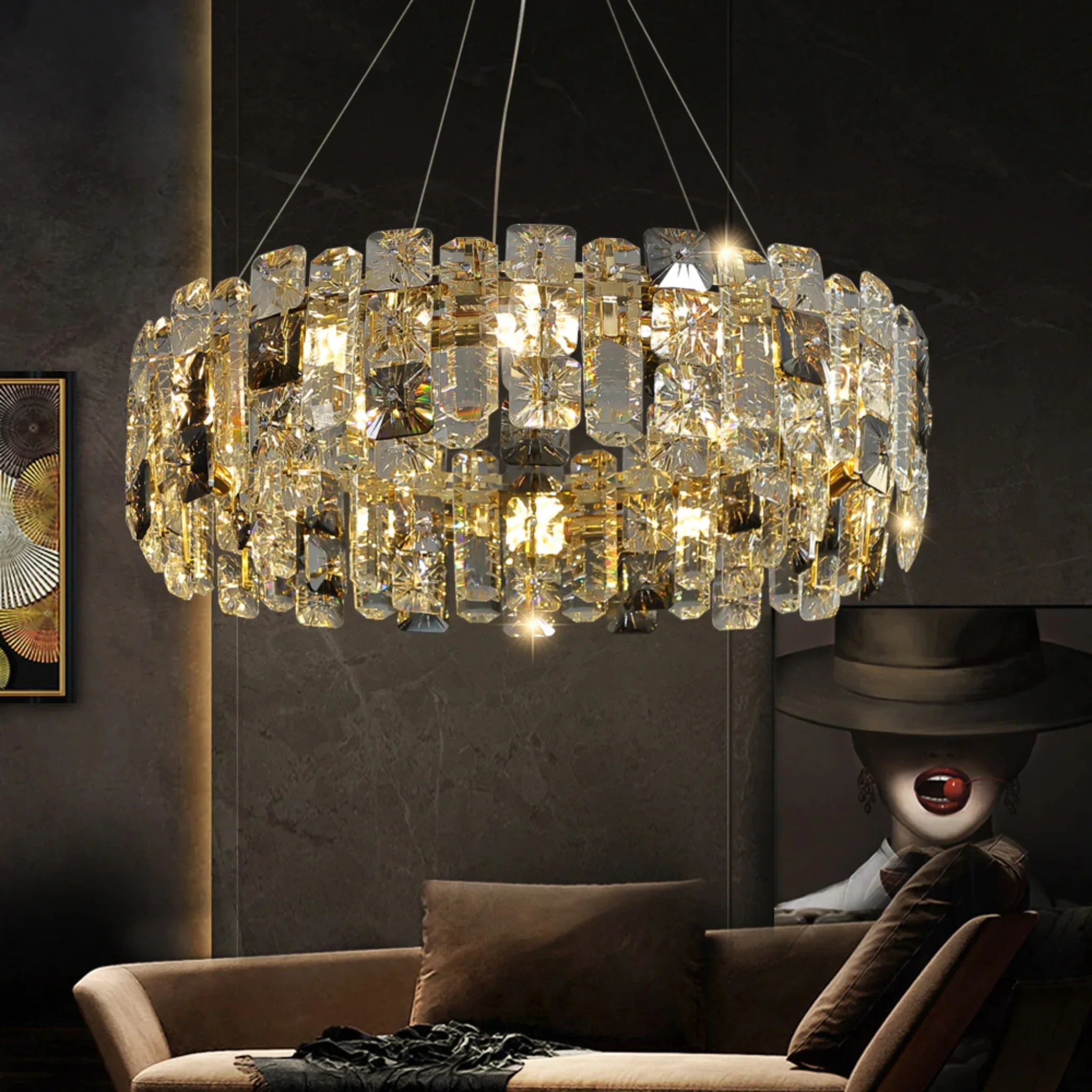 Zambrone | Luxury Round Crystal Chandelier for Living Room, Dia 19.7''