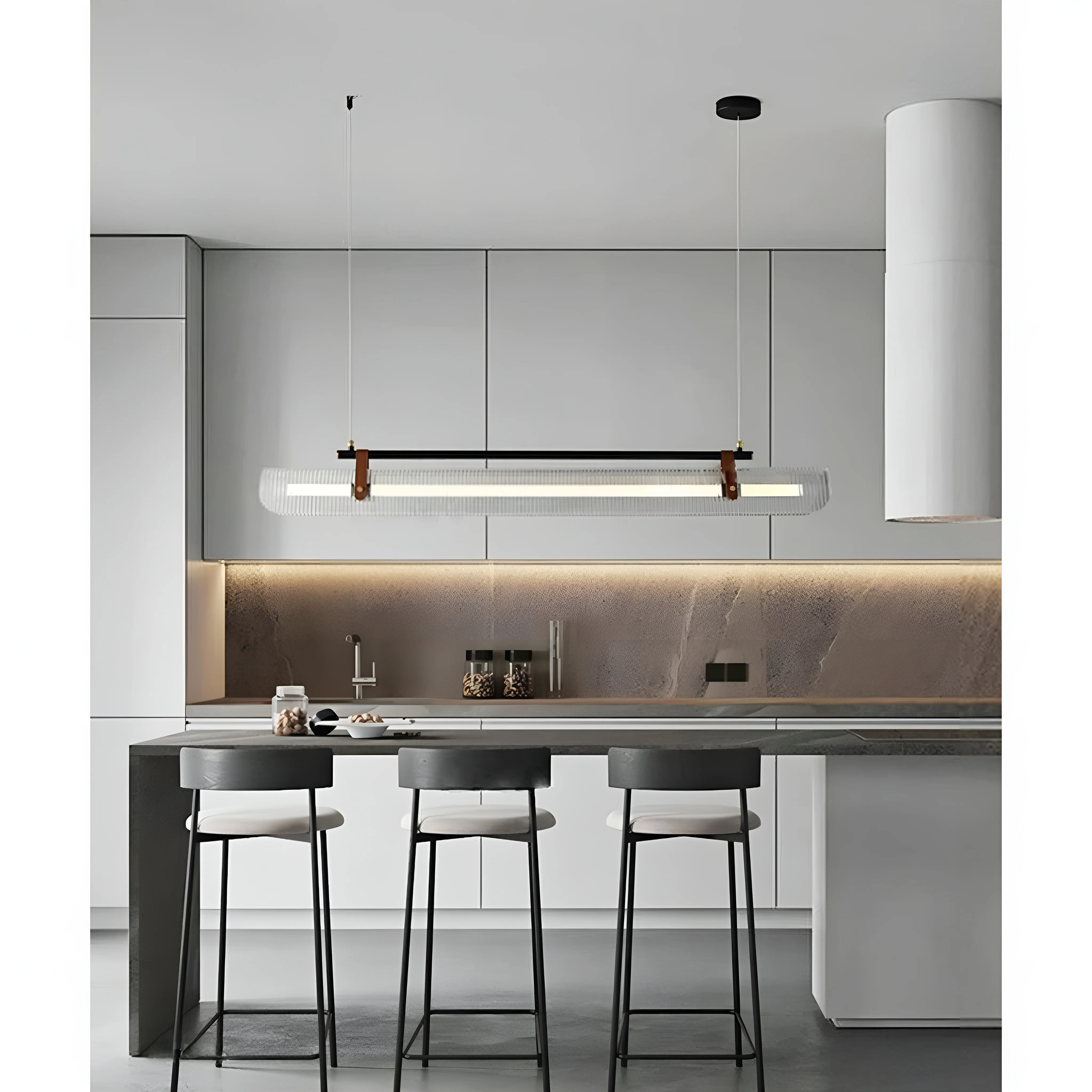 Gold/ Black Stylish Rectangle Metal and Leather Chandelier L39.4