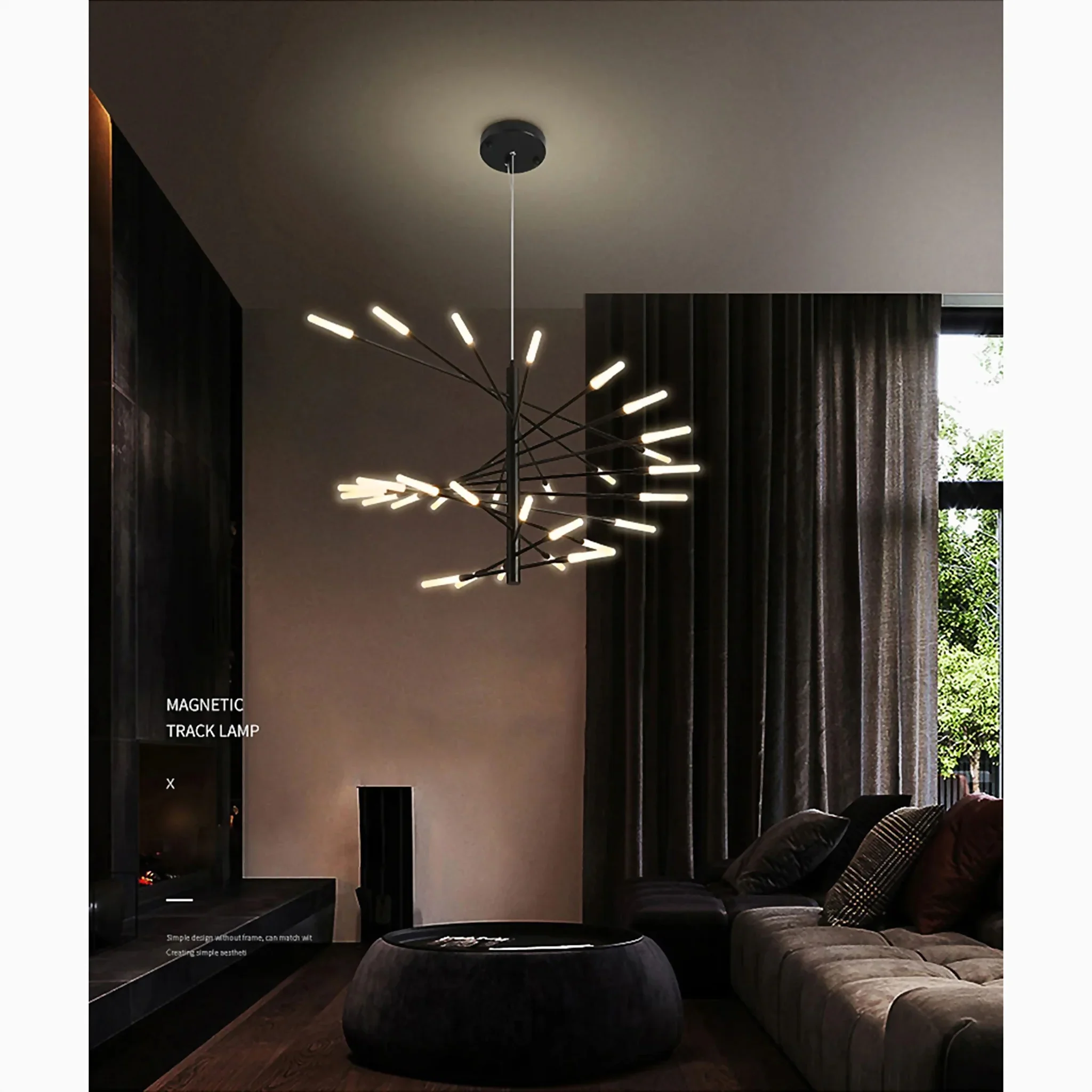 Zungri Duplex Firework Shape LED Chandelier, Black, 39.4', Warm Light