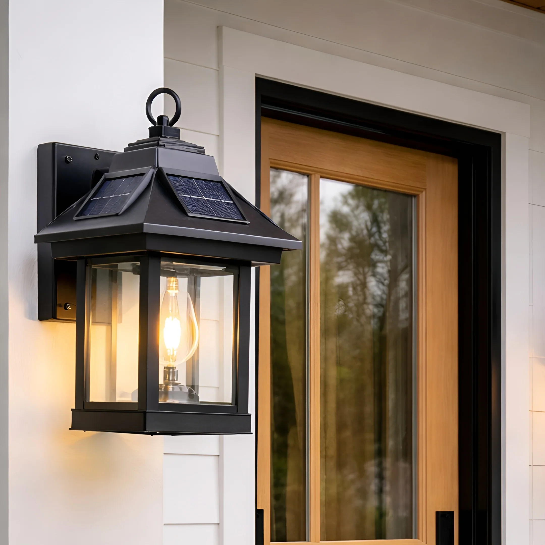 Solar Outdoor Lantern Light with Motion Sensor - Vintage Black Wall Lamp