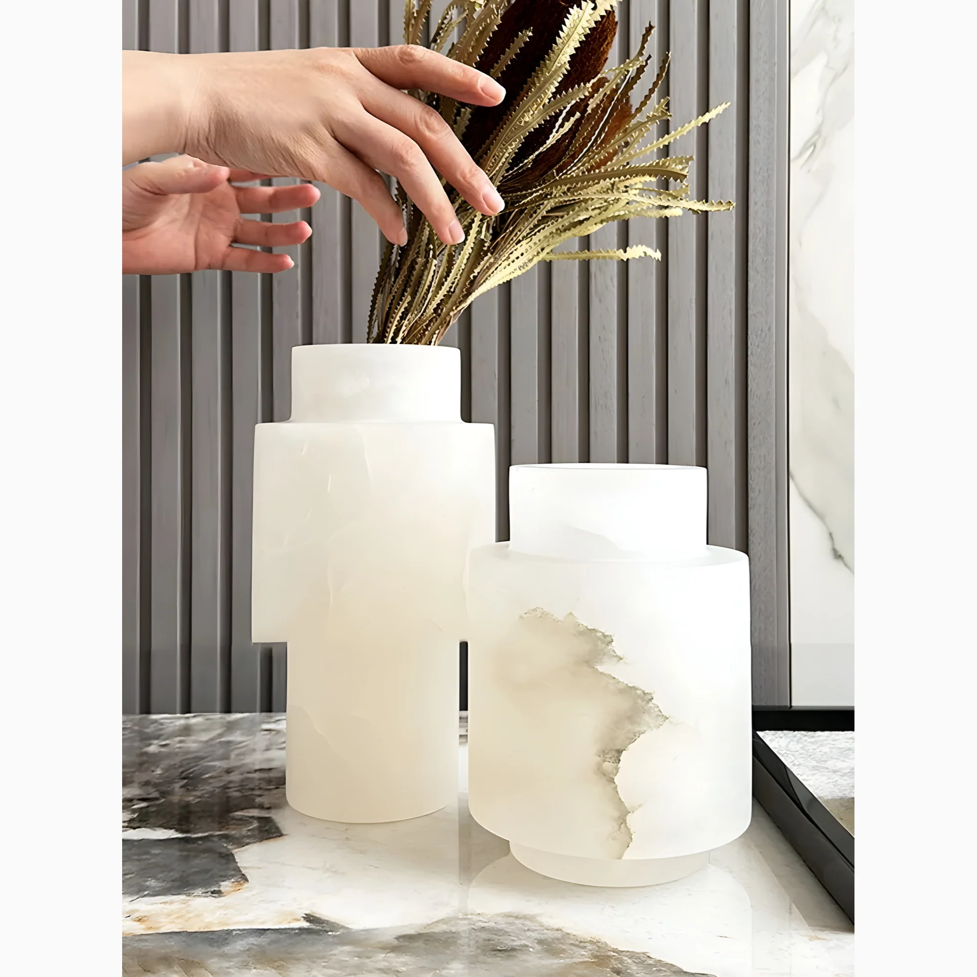 Minimalistic Natural Marble Pillar Vase