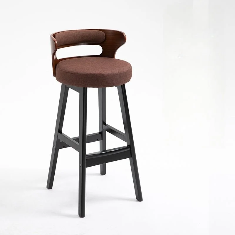 High-Leg Bar Stool with Backrest Made of Solid Wood