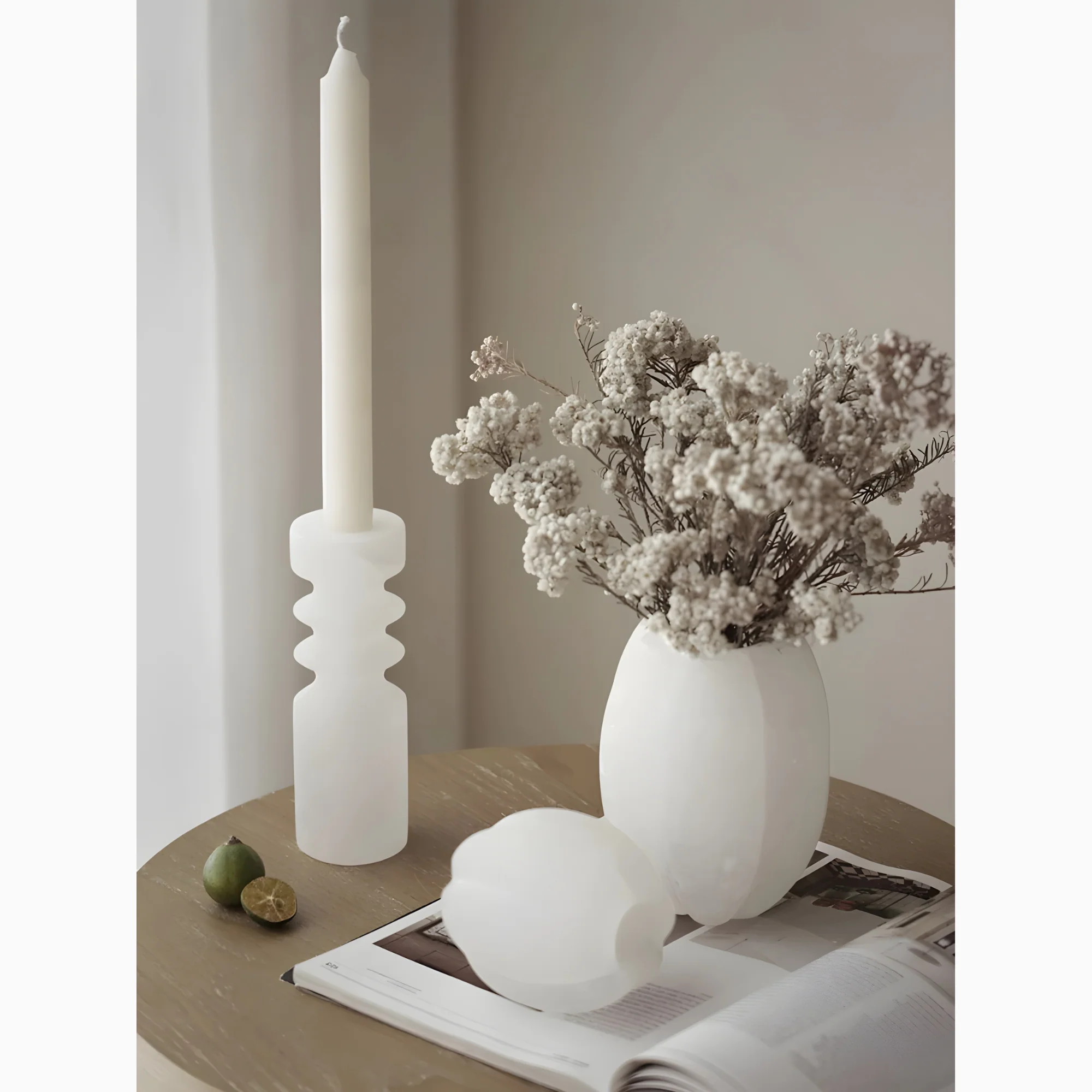 Modern White Onyx Marble Flower Vase and Candle Holder