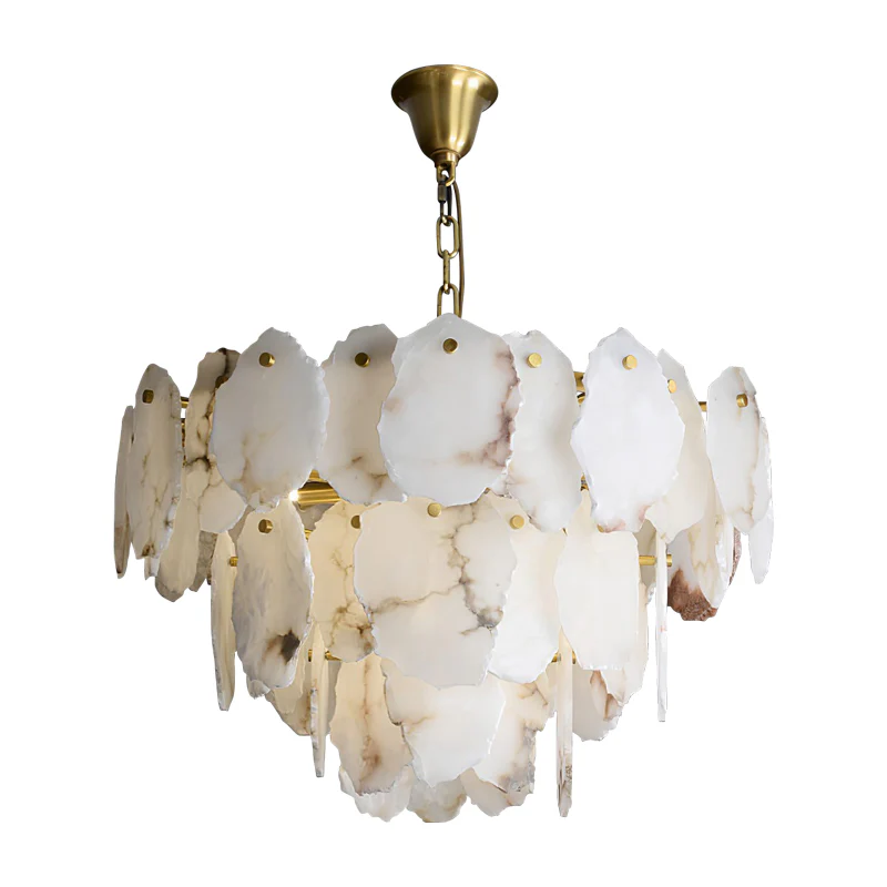 Alabaster Round Chandelier in Mid-Century Modern Style for Living Room
