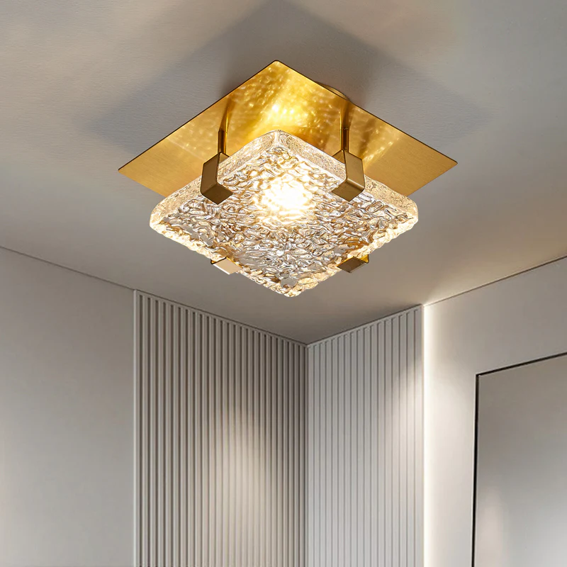 Opulent Glow Textured Glass Brass Ceiling Light