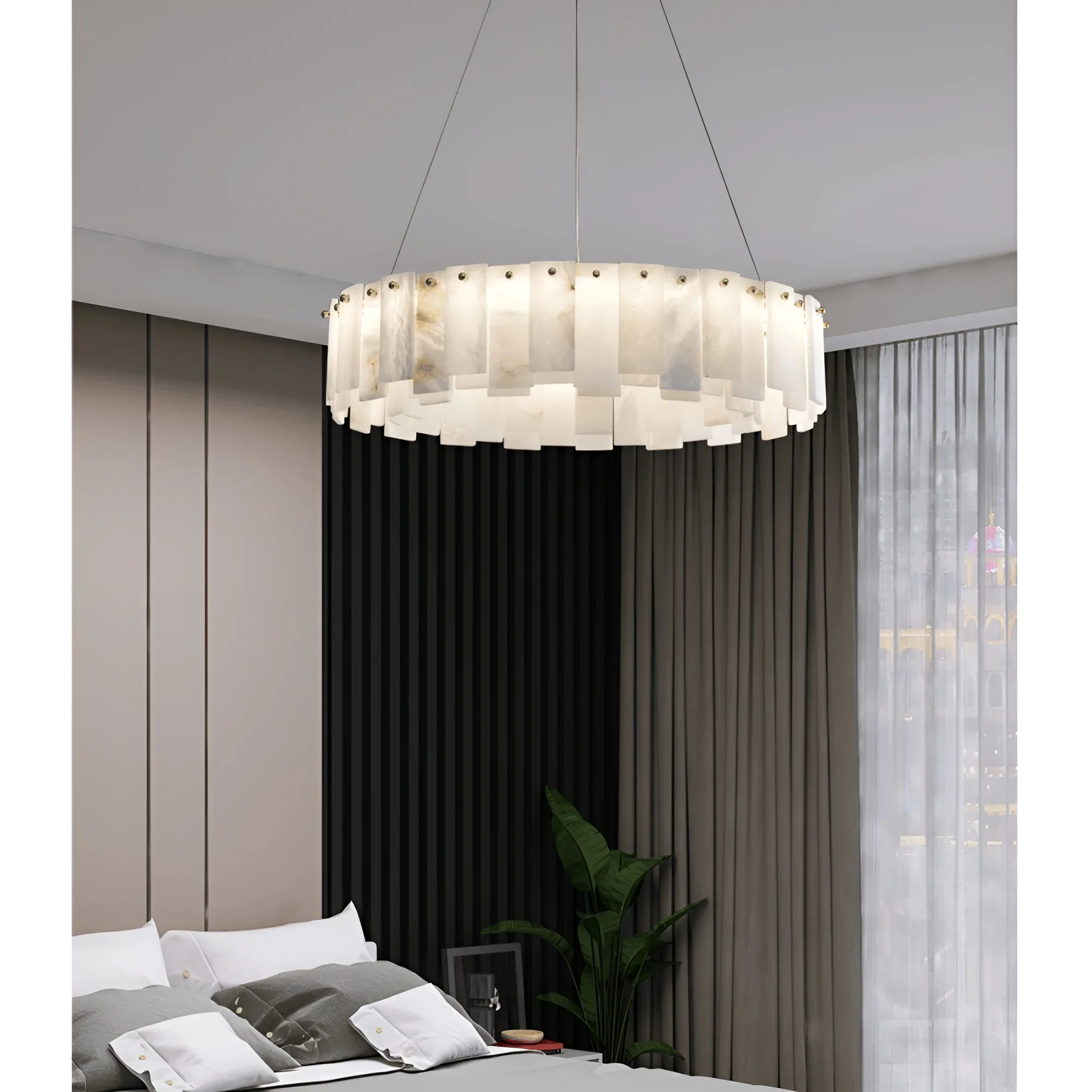 Cloudstone Marble Round Chandelier -  Elegance in Natural Stone and Copper