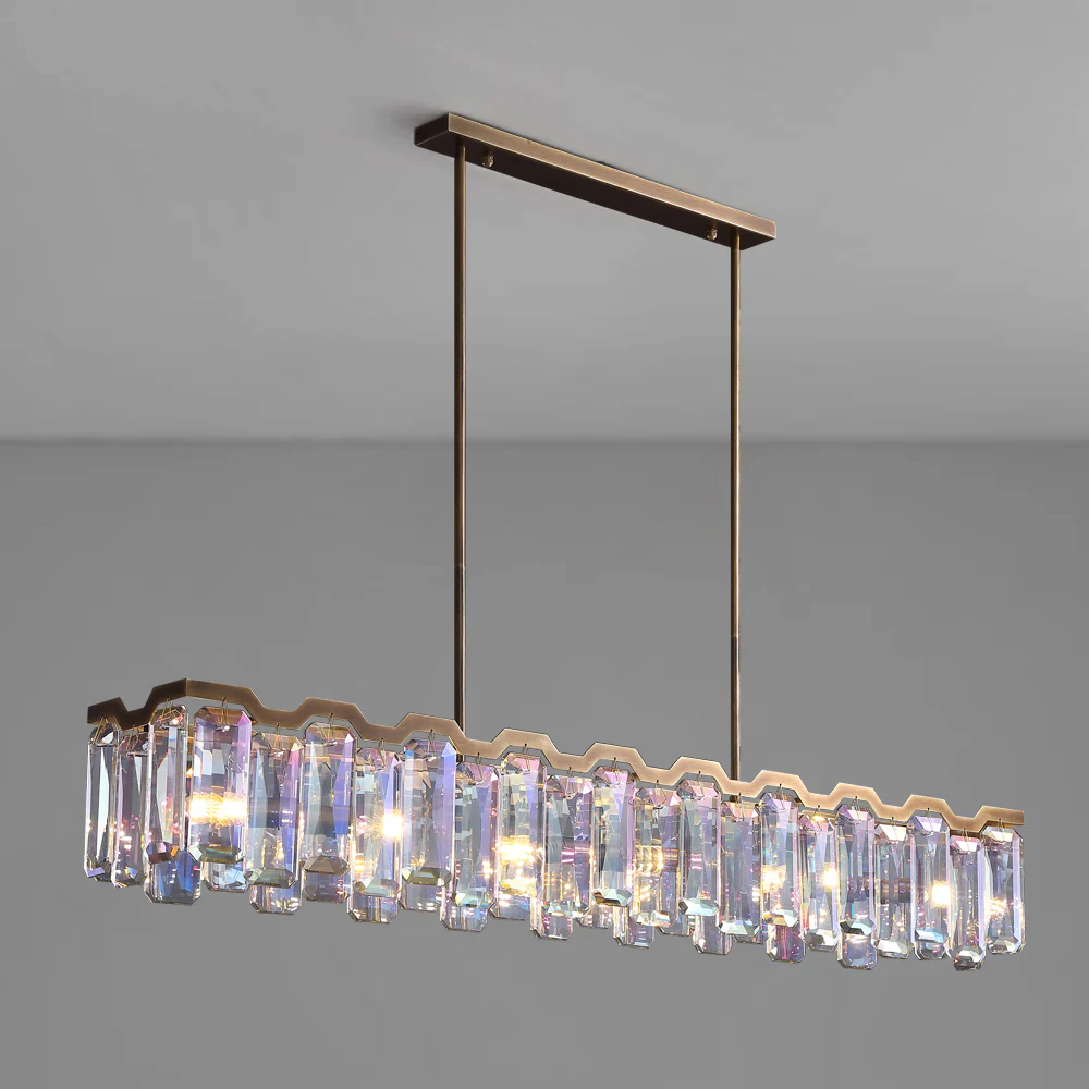 Colorful Crystal Accent Linear Chandelier for Dining Room