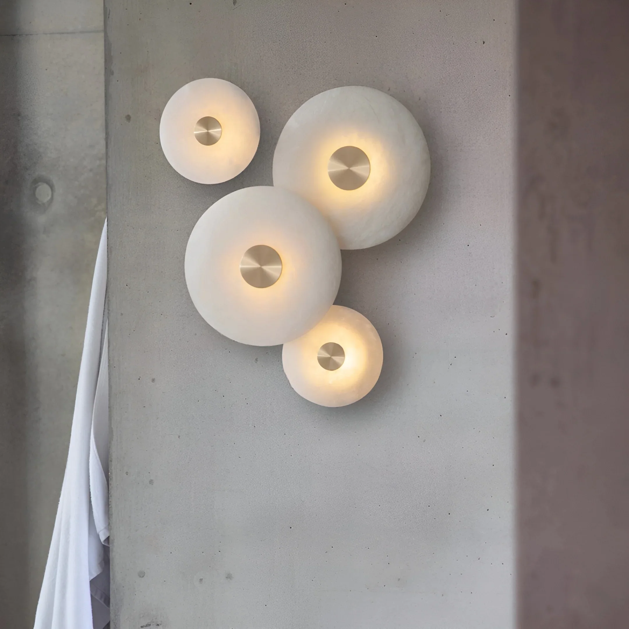 Natural Alabaster Round Wall Light - Brass & Stone Sculpture Lamp