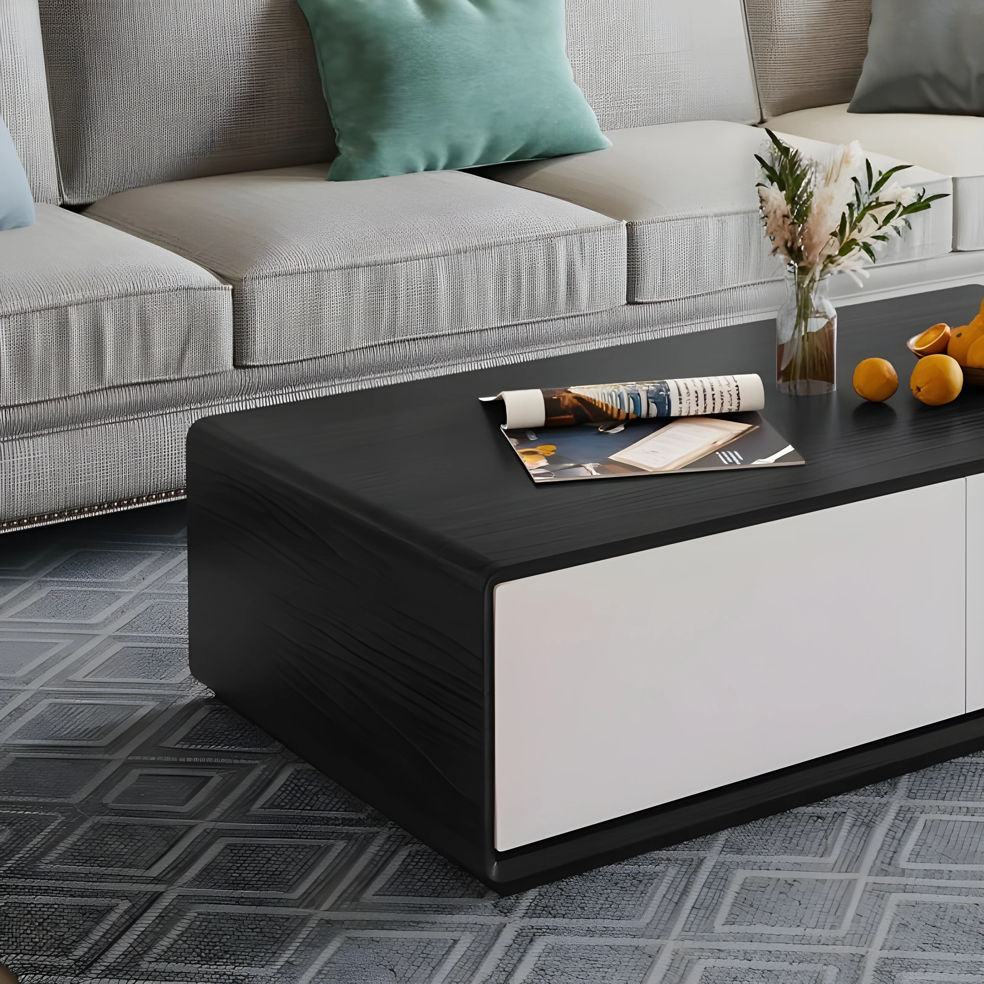 Modern Rectangular Wood Coffee Table with Storage