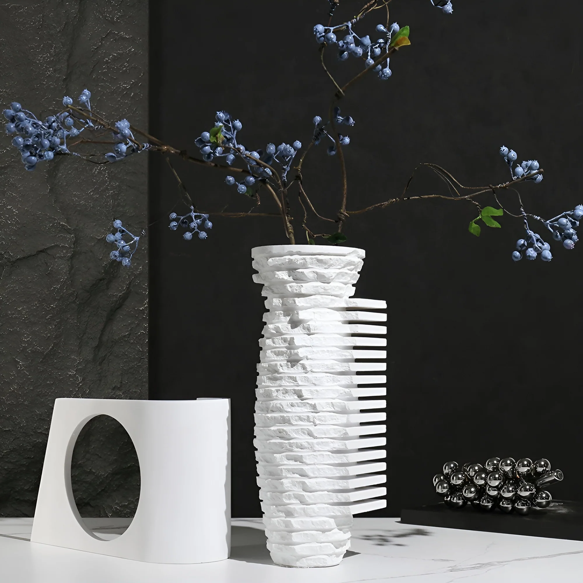 Natural Marble White Scandinavian Vase for Decoration