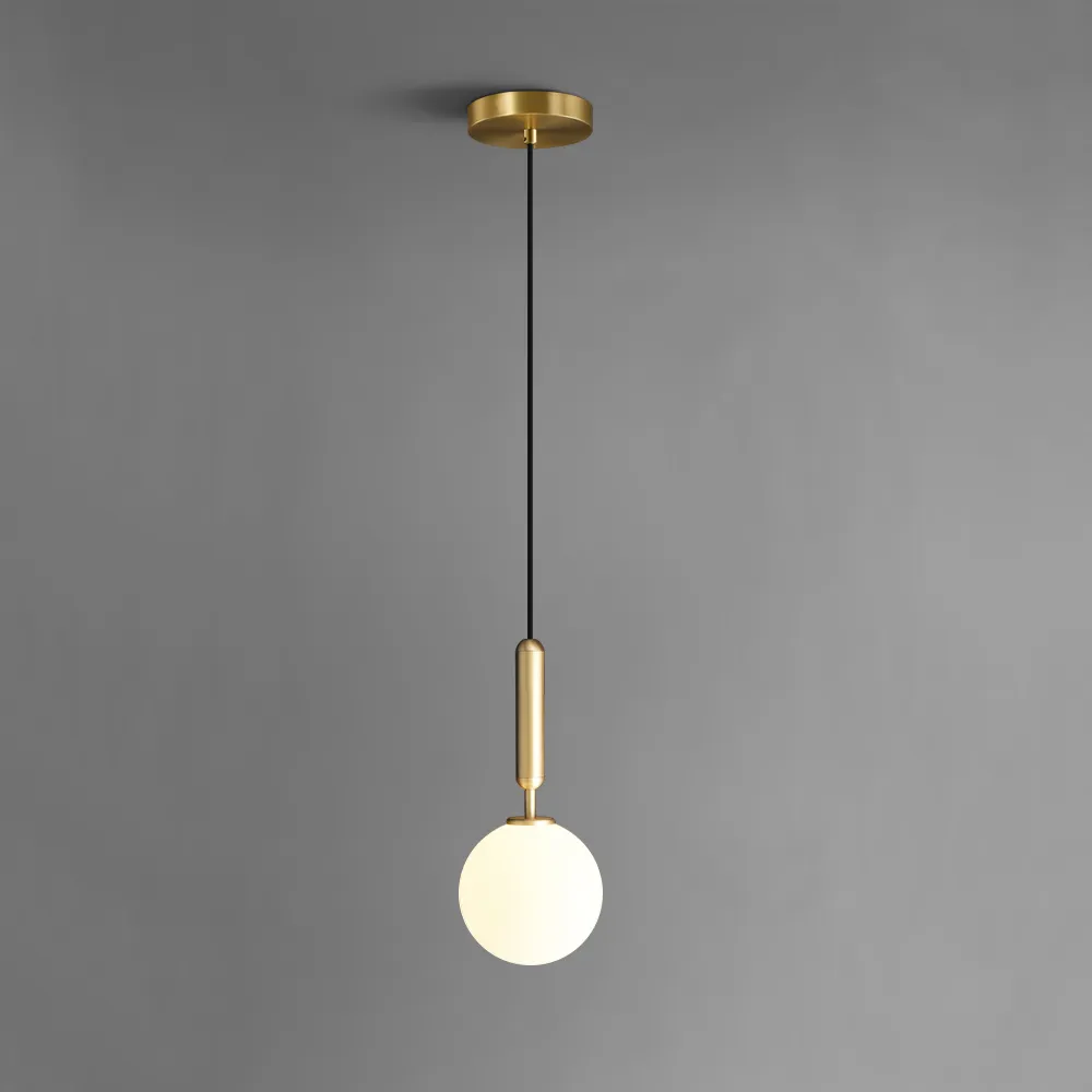Contemporary Brass Opal Sphere Single-Bulb Glass Hanging Light