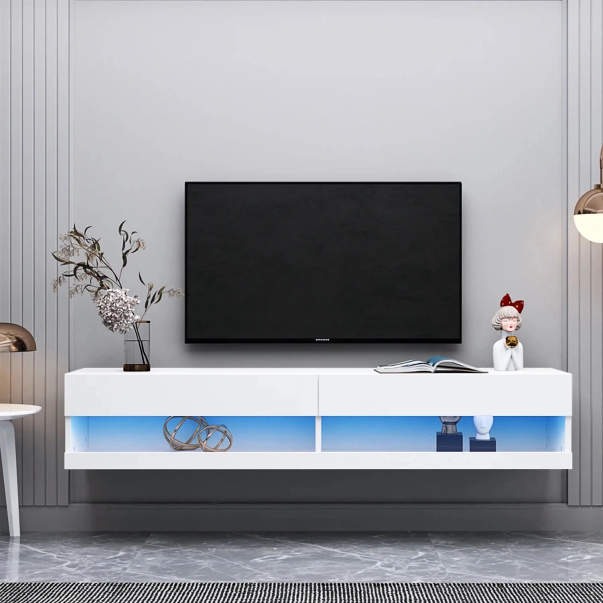 Drava | Floating Simple TV Stand with LED Lighting