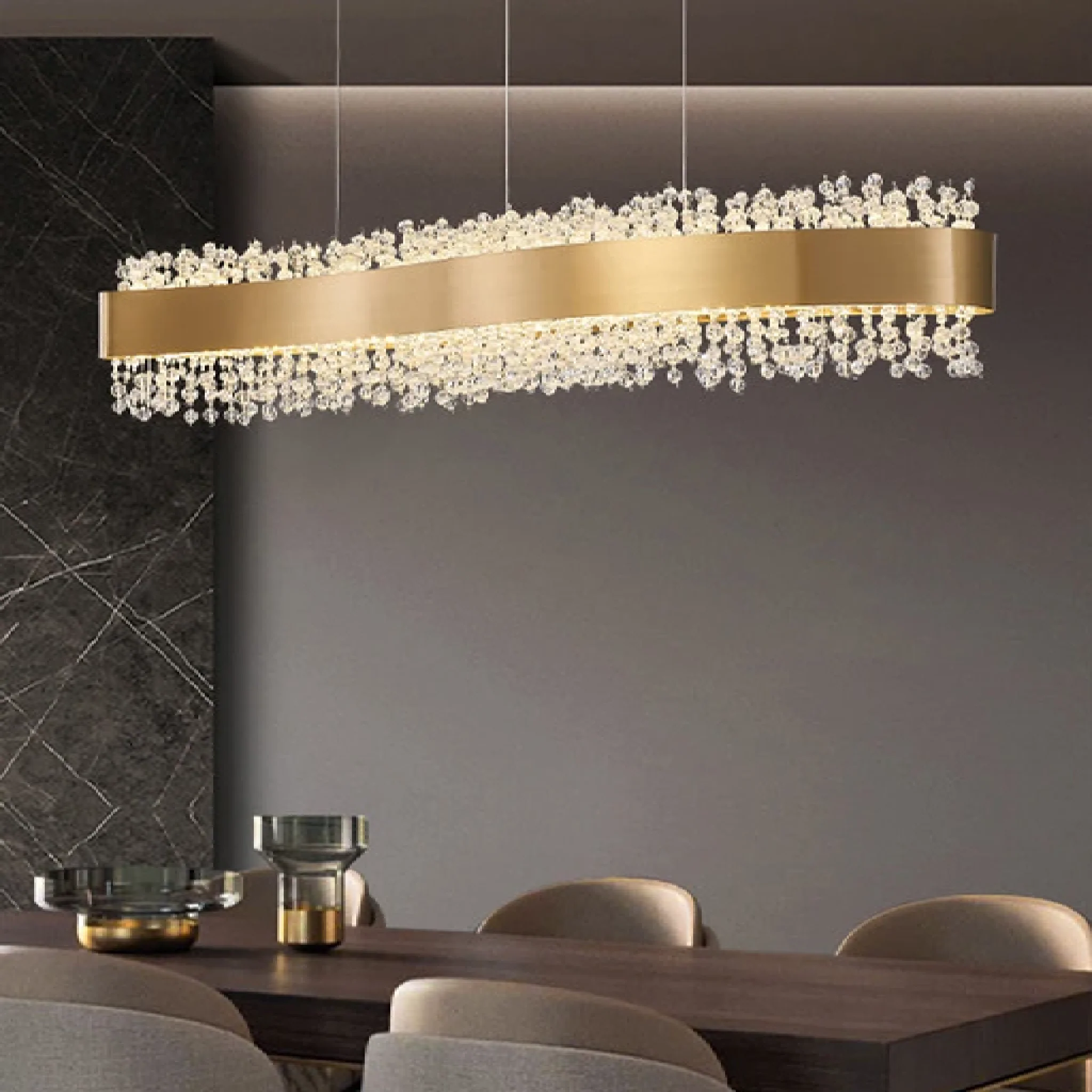 Caglio | Luxury Wave-Shaped Rectangle Crystal Chandelier
