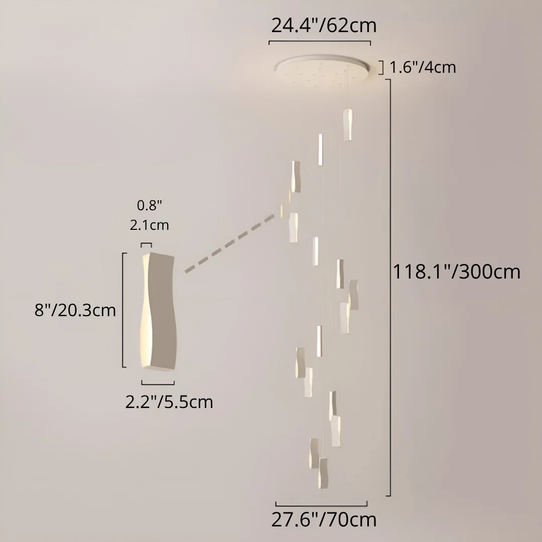Waveform Modern Staircase Chandelier - Adjustable Loft Pendant with Remote Dimming