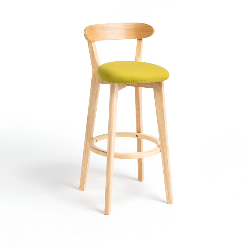 Minimalistic Nordic-Styled Bar Stool with Backrest Made of Solid Wood