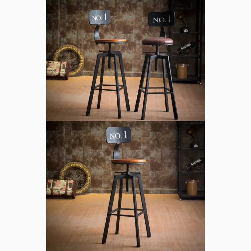 Industrial-Styled Iron Rotating and Lifting Bar Stool No.1