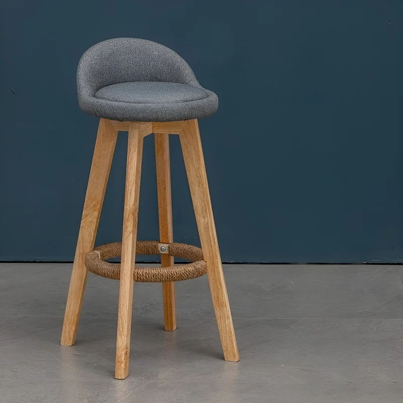 Retro-Styled Rotating High Bar Stool Made of Solid Wood