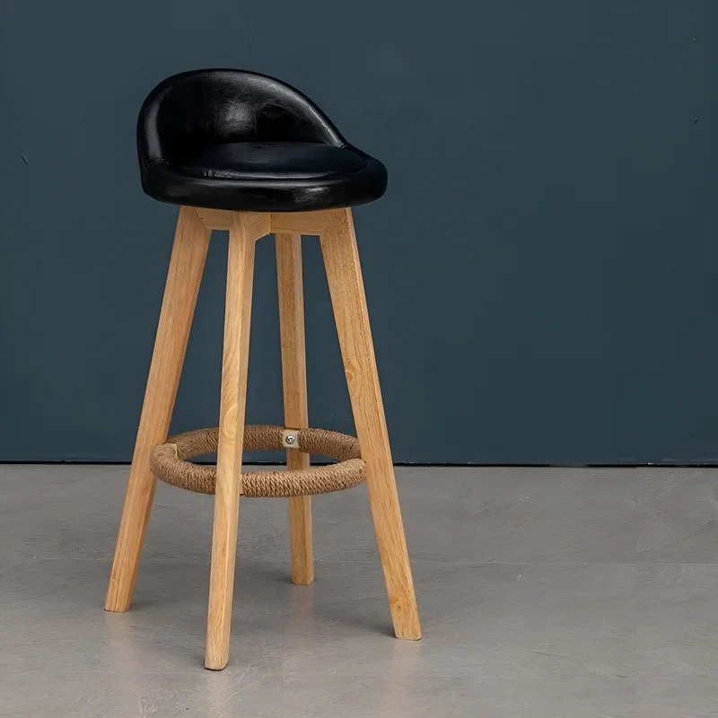 Retro-Styled Rotating High Bar Stool Made of Solid Wood