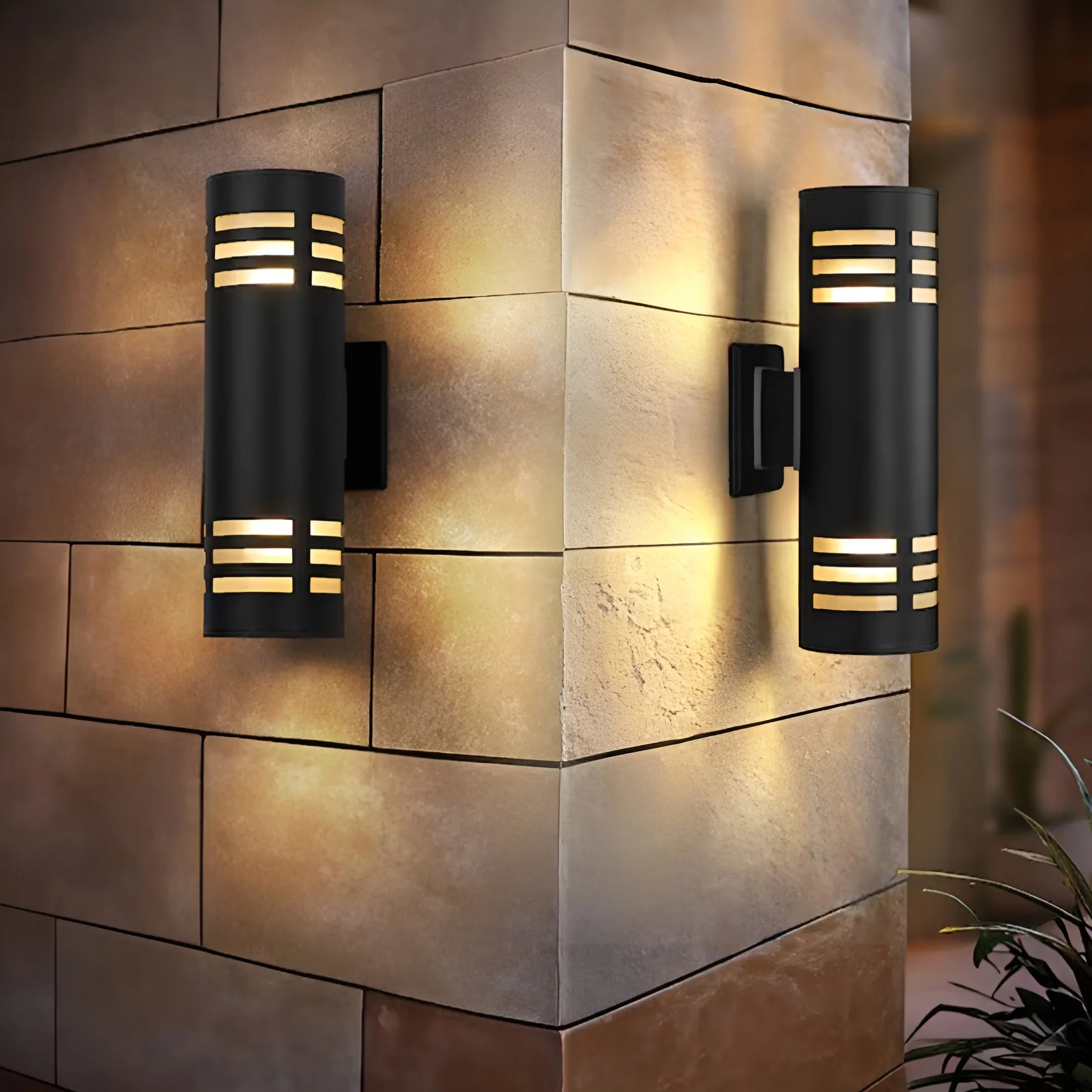Dual-Beam Outdoor Wall Light with Light Sensor - Modern Waterproof Fixture