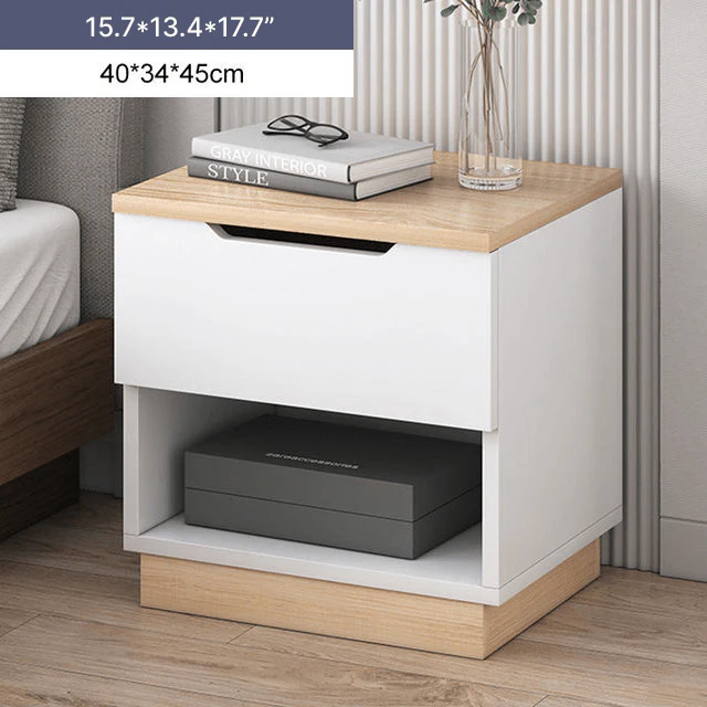 Light Luxury Nightstand with Open Shelf made of Wood For Bedroom