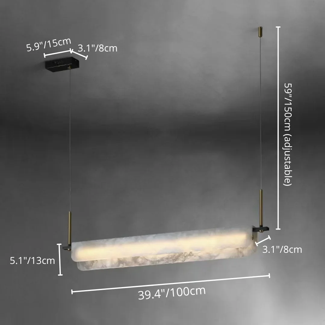 Almeria Marble & Brass Linear Pendant Light For Dining Room