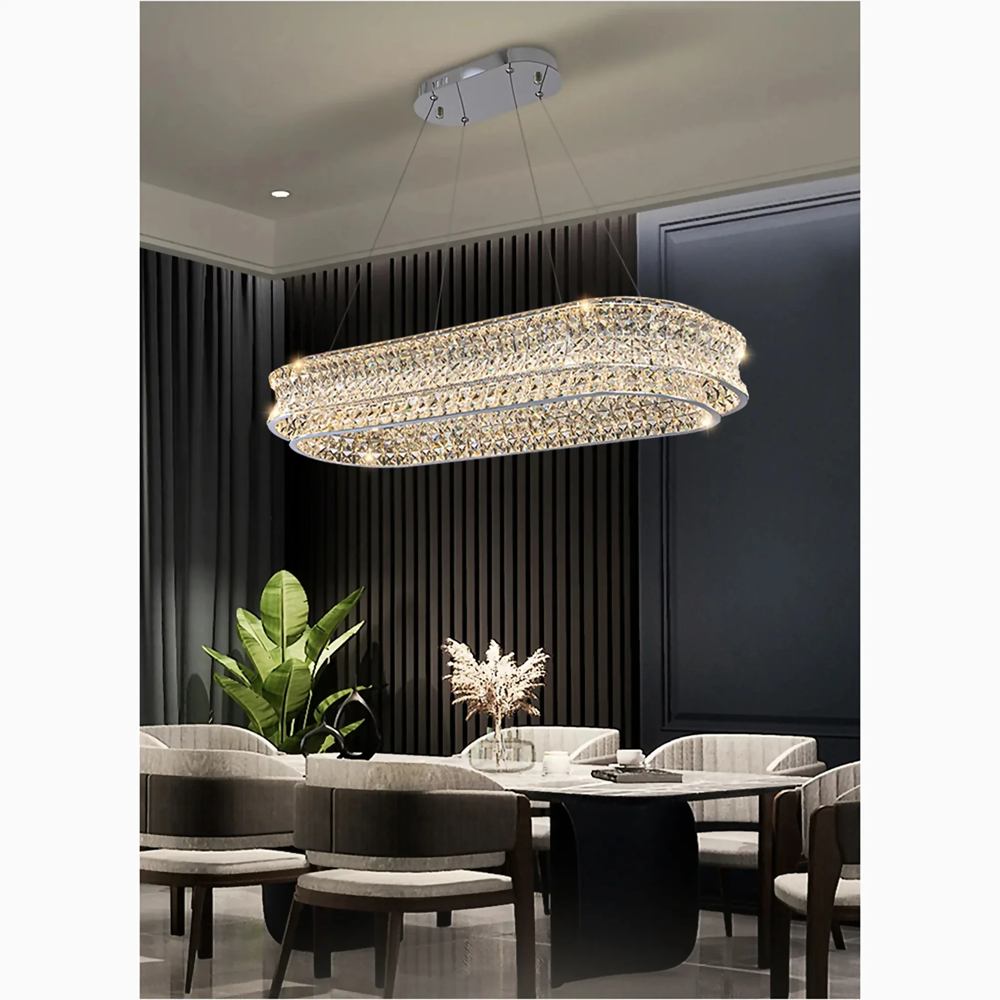 Albiano | Luxury Large Oval Chrome Crystal Chandelier