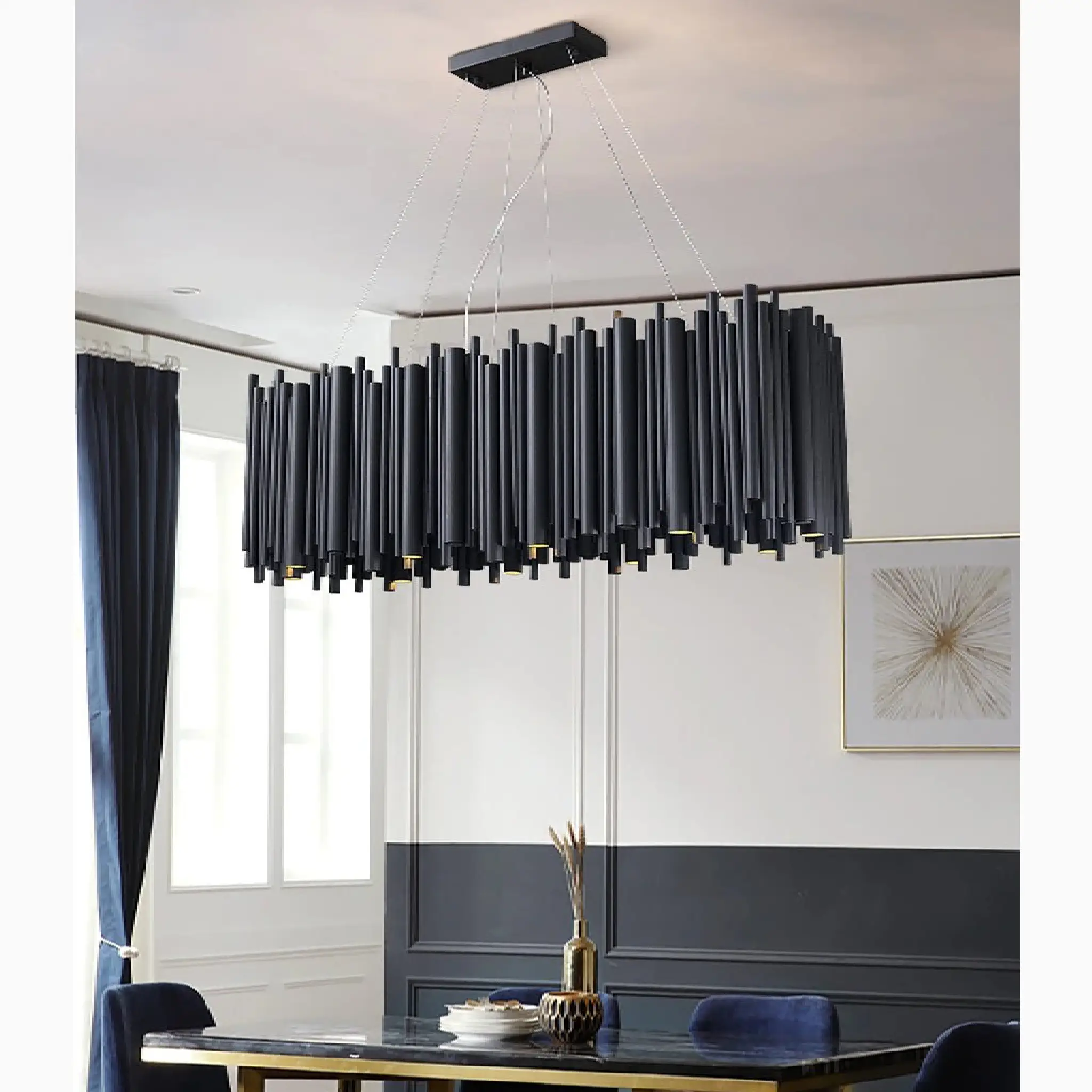 Villevieille | Stylish Black LED Stainless Steel Chandelier