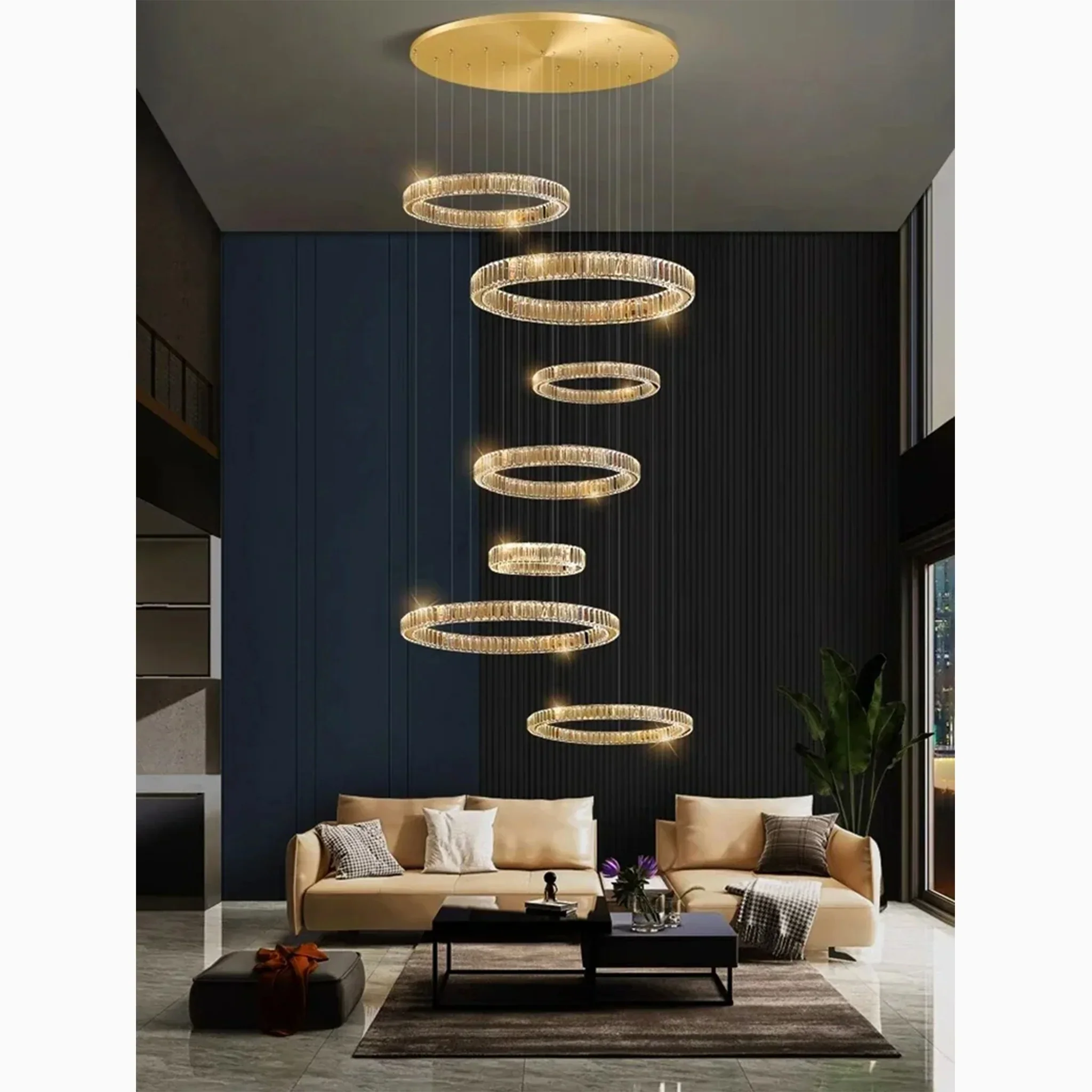 Agrate Conturbia | Stunning Cascading Crystal Rings Pendant Chandelier