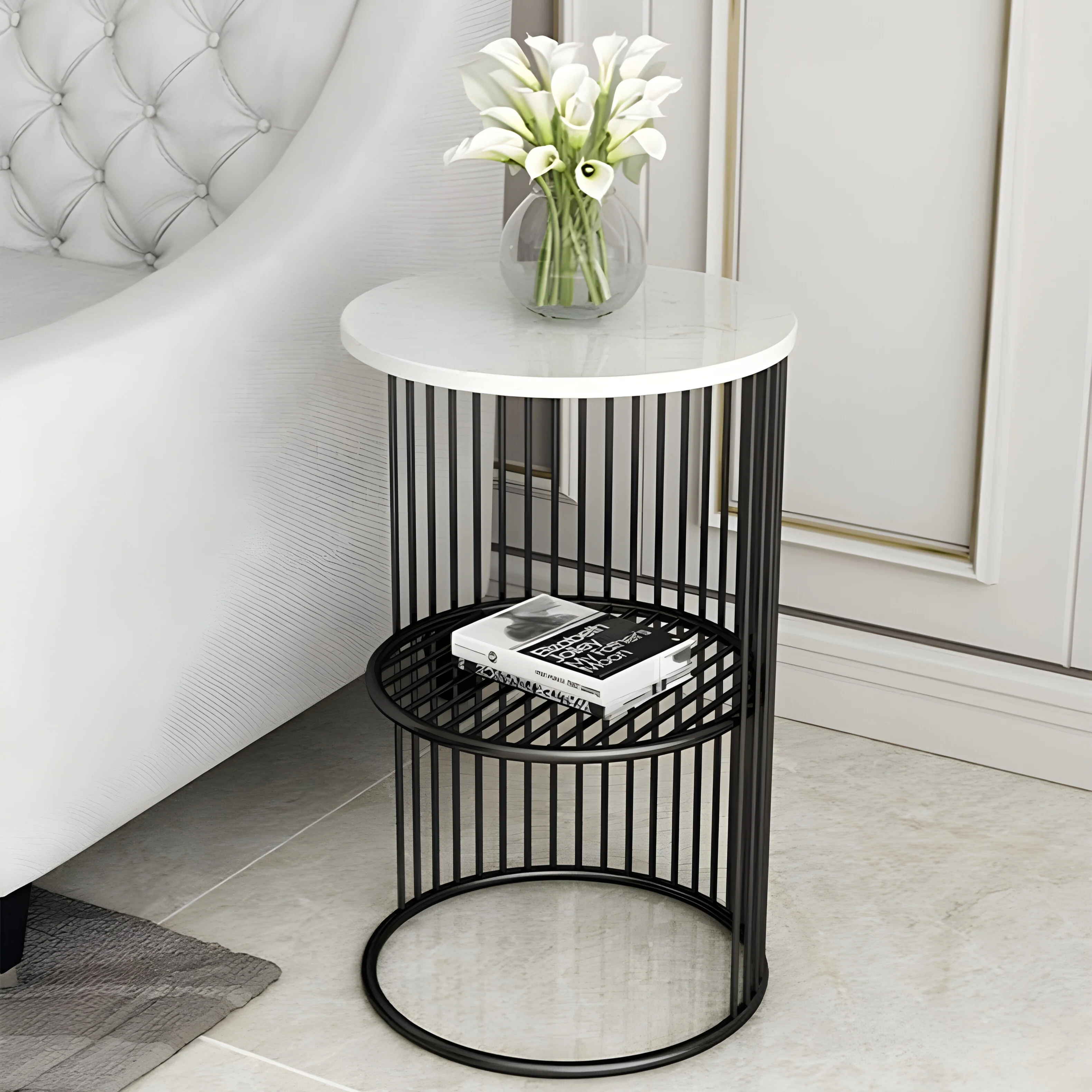 Modern Golden Coffee Table Made of Iron and Marble