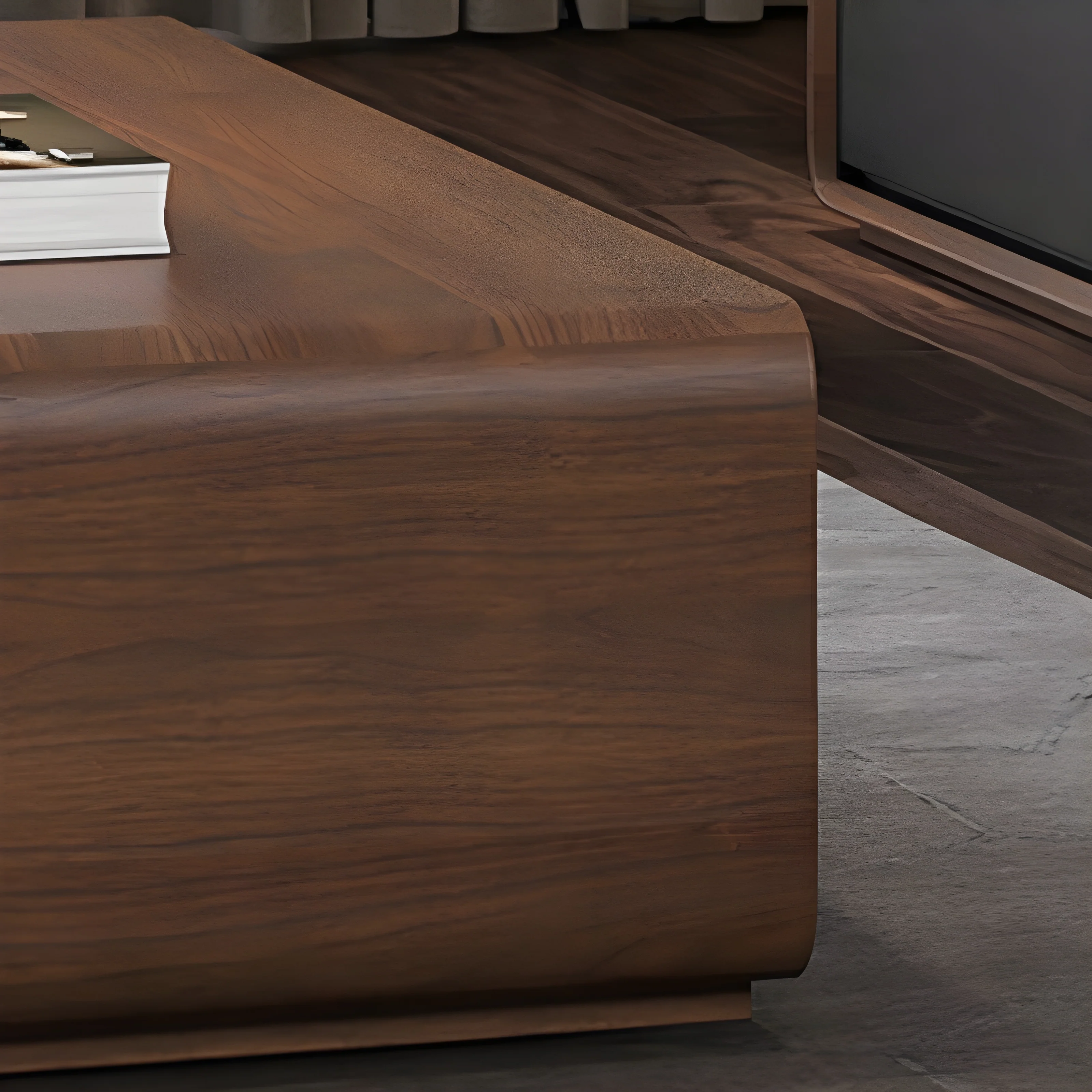 Rectangular Wooden Coffee Table with 4 Drawers and Open Shelf Storage