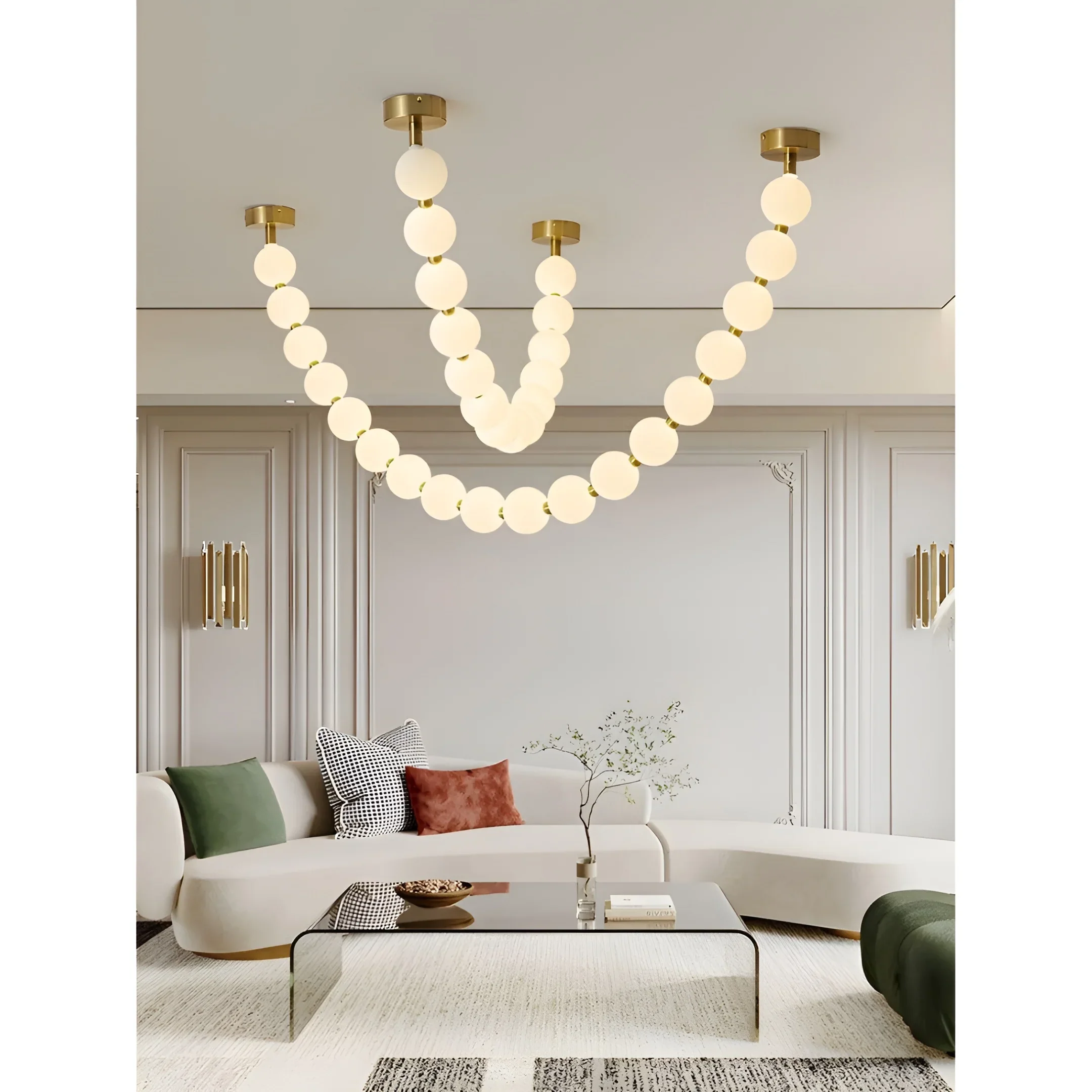 French Pearl Necklace Chandelier - Modern Staircase & Dining Light