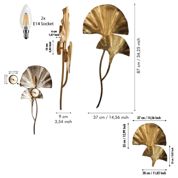 Luxury Wall Lamp in the Shape of Ginkgo Leaf for Living Room, Bedroom