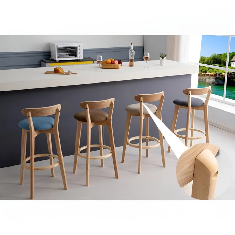 Minimalistic Nordic-Styled Bar Stool with Backrest Made of Solid Wood