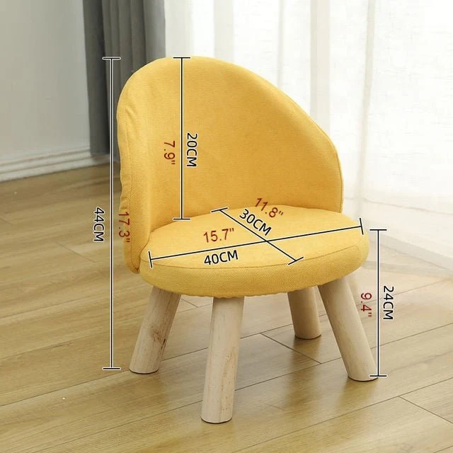 Round Low Stool For Living Room Made of Solid Wood Cotton And Linen