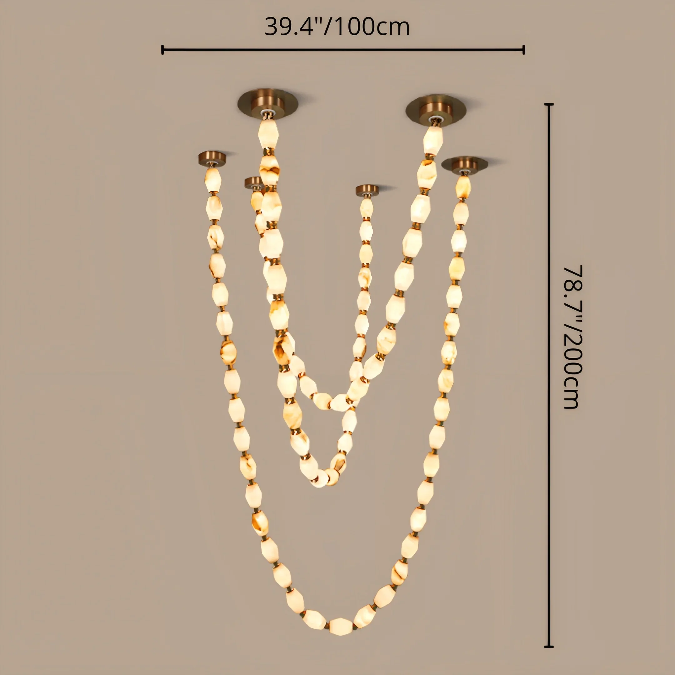 Collier Modern Cloudstone Chain Chandelier - Italian Design with Copper Frame and LED Light