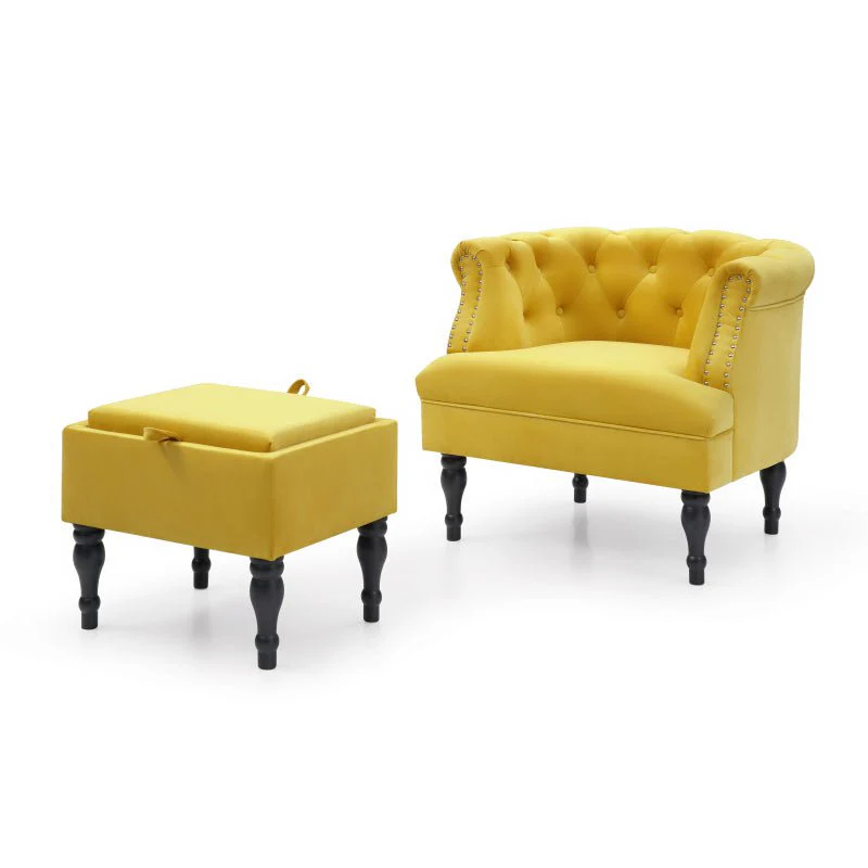 Set of Upholstered Velvet Accent Chair and Storage Ottoman